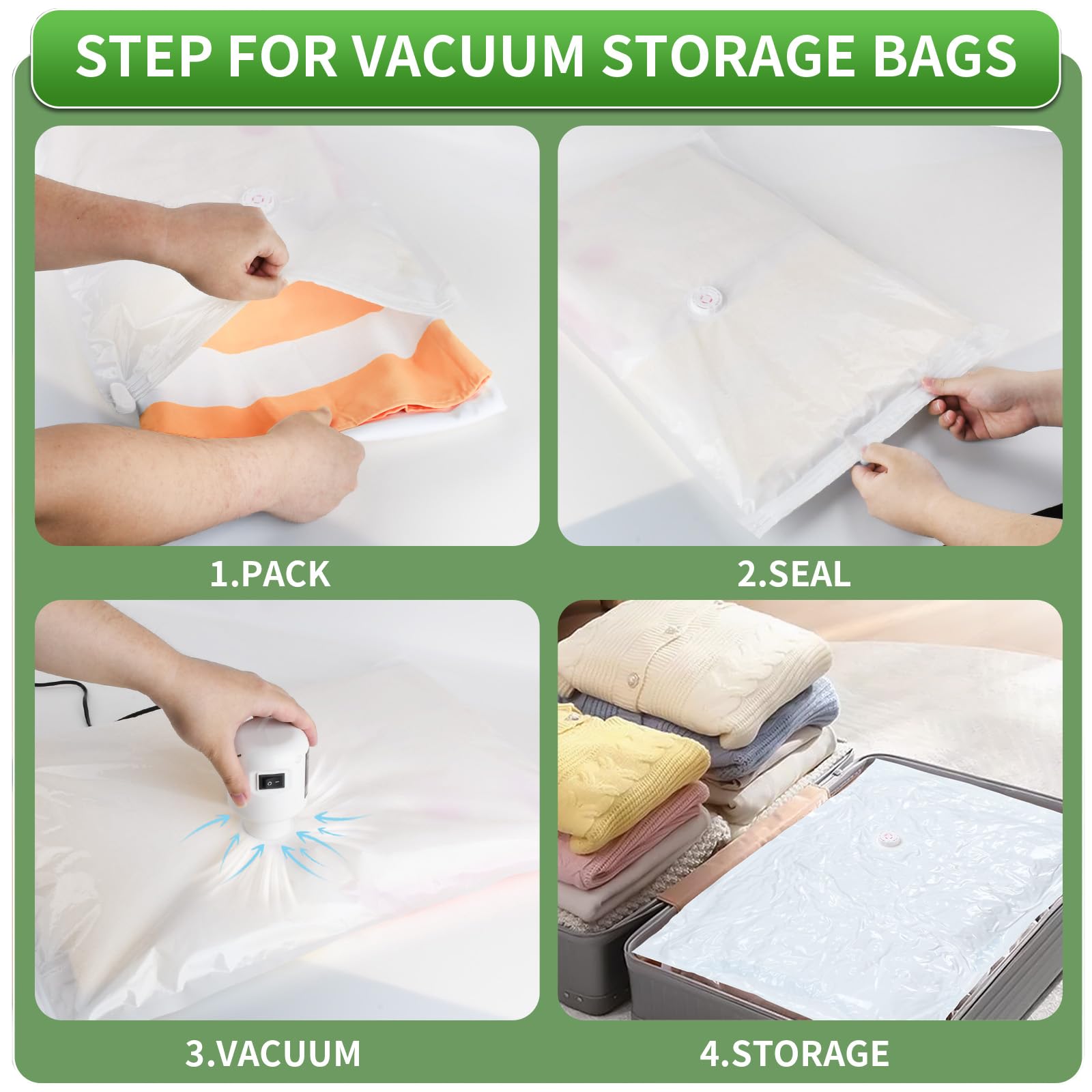 ZXA Vacuum Storage Bags with Electric Air Pump, 5 Pack Large 32''x 24'' Vacuum Seal Bags for Clothing, Space Saver Vacuum Storage Bags for Blanket, Duvets, Pillows, Comforters - White 6
