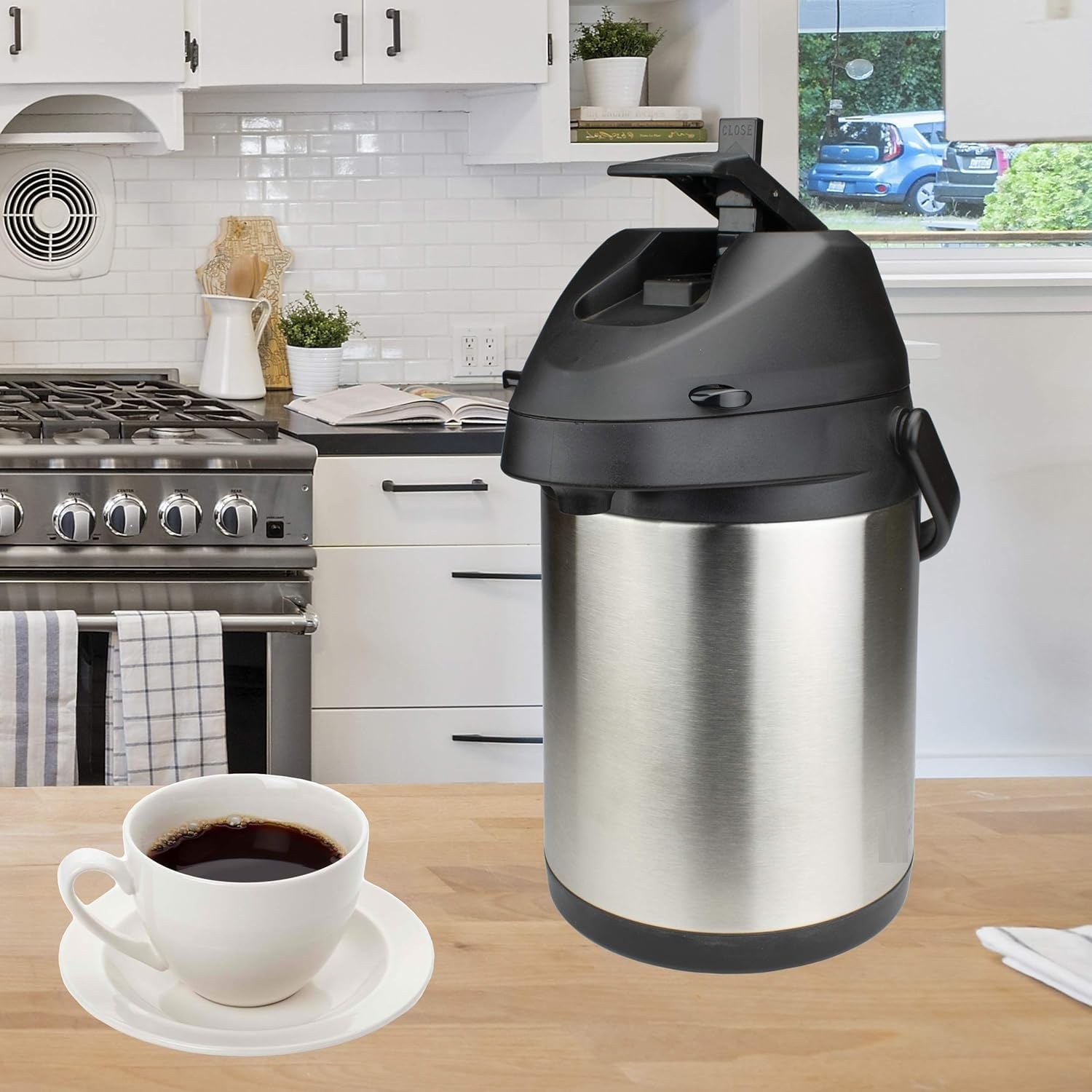 Matiko Coffee Carafe for Keeping Hot - 102OZ / 3L Airpot Coffee Dispenser with Pump - Large Coffee Carafe for Hot Drinks Tea Liquid - Insulated Stainless Steel Hot Water Beverage Urn for Parties 5