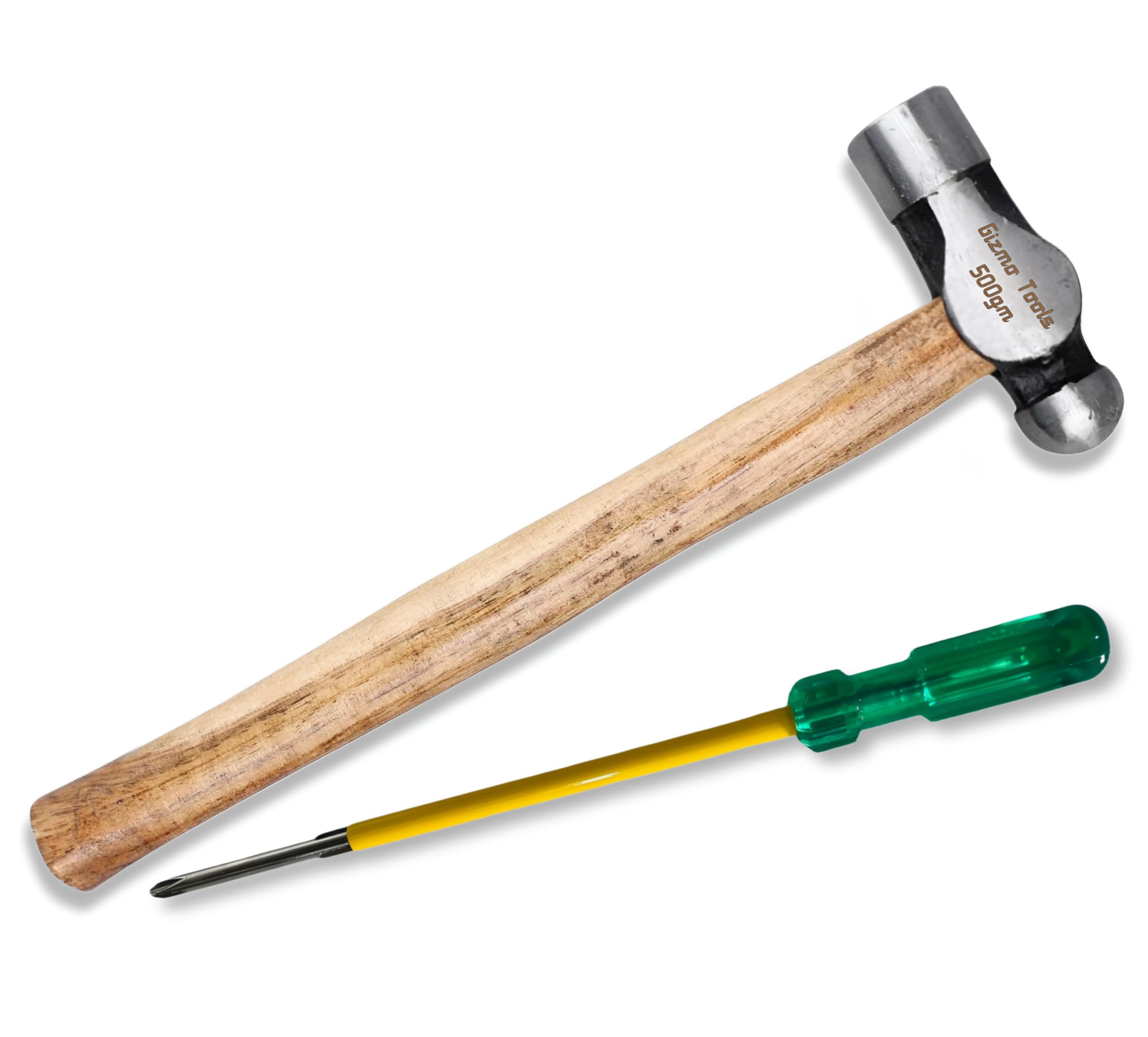 GIZMO Hand Tool Kit For Home; Tool Kit For Home Use Multipurpose With 2-in-1 Screwdriver 6" & Wooden Handle Ball Pein Hammer 500g; Hand Tool Kit for Repairing, DIY, Auto Repairs, Car & Bike