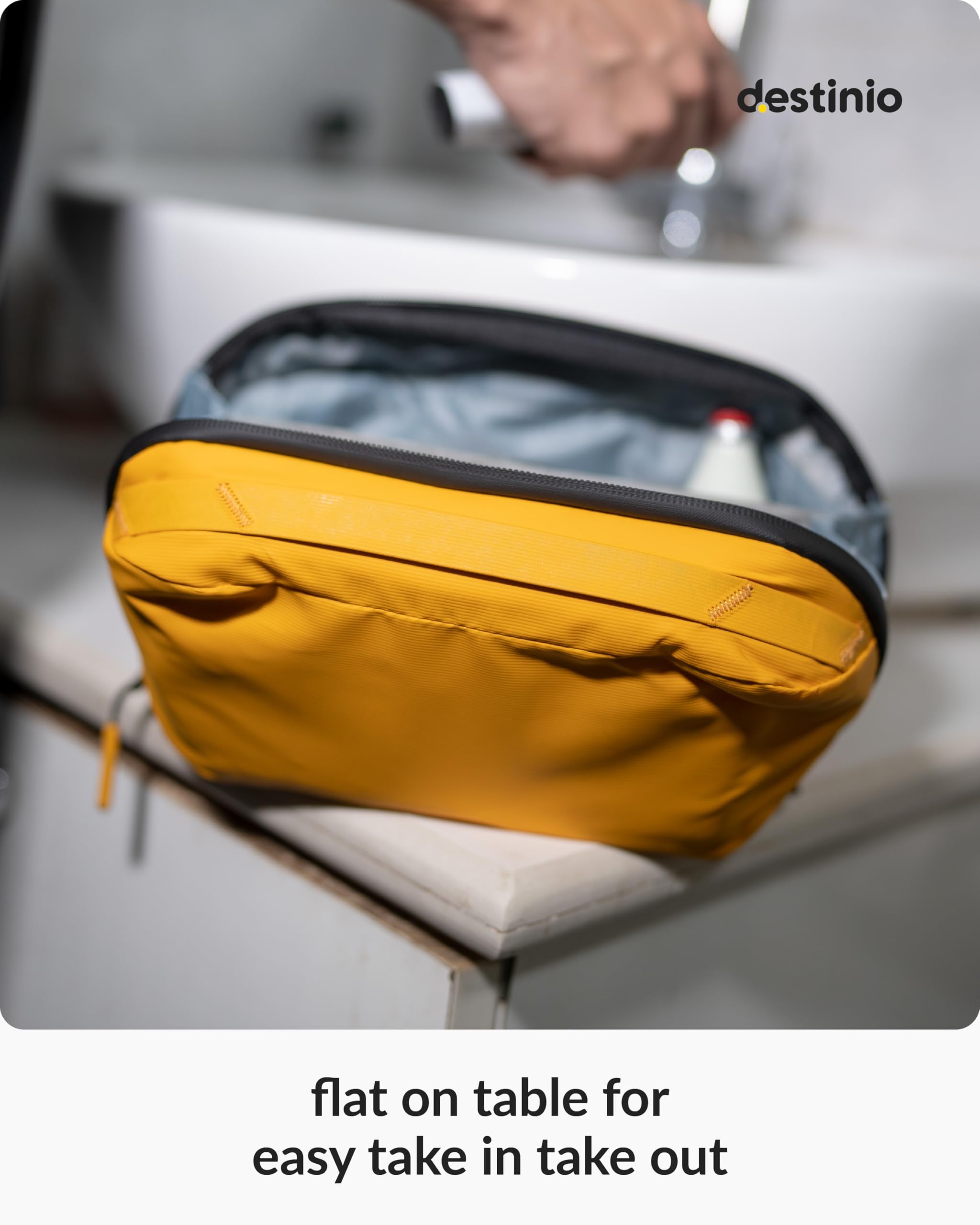 Destinio Toiletry Bag for Men and Women - Waterproof Organizer with Hanging Hook - Travel Pouch and Shaving Kit Bag for Men, Cosmetic and Make up Pouches for Women (Yellow) 6