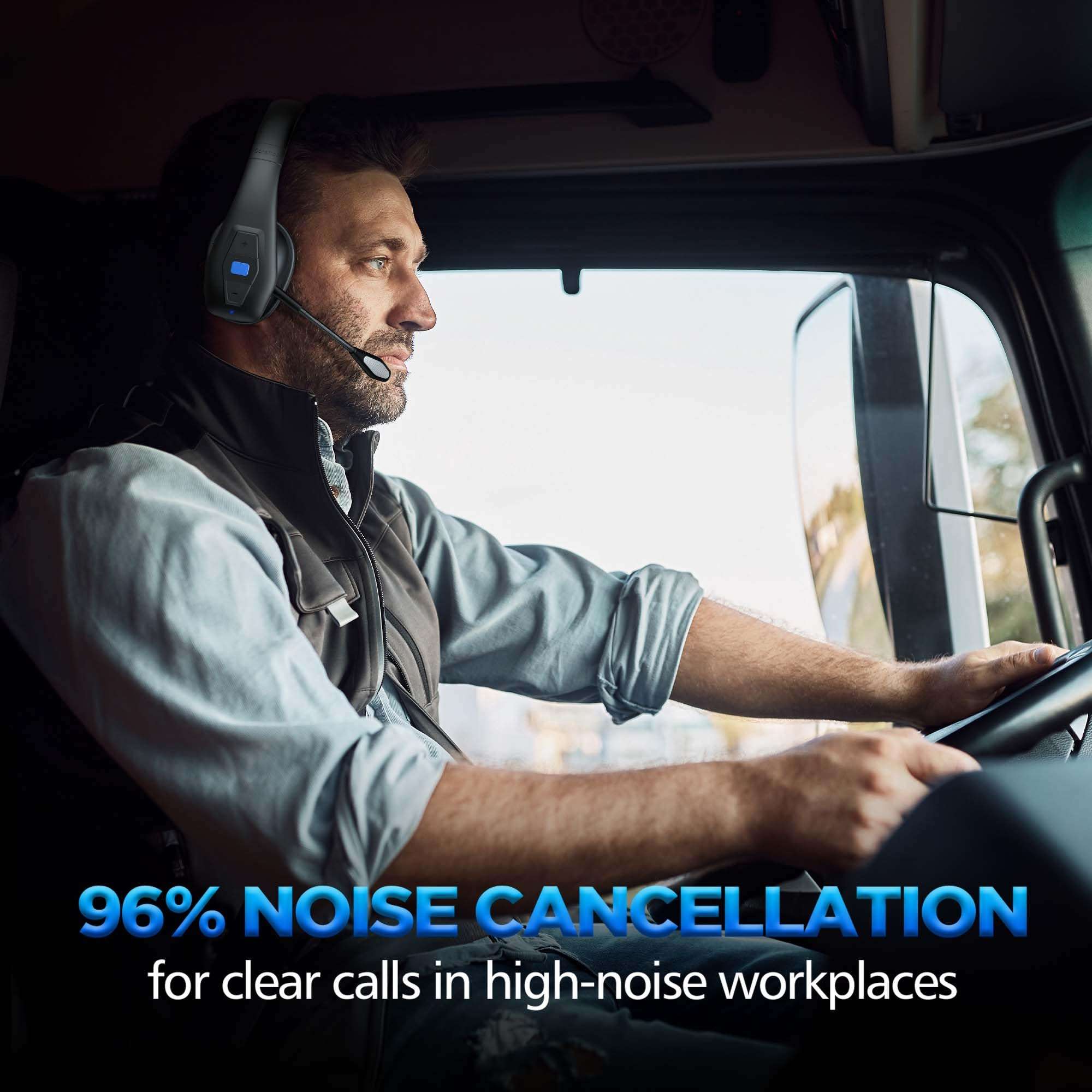 CONAMBO JBT100 Trucker Bluetooth Headset with Dual Mic Noise Canceling, CVC8.0, Mute Button, 60Hrs Battery Wireless Headset, On Ear Headphone for Cell Phones Business Home Driver Office Work 2
