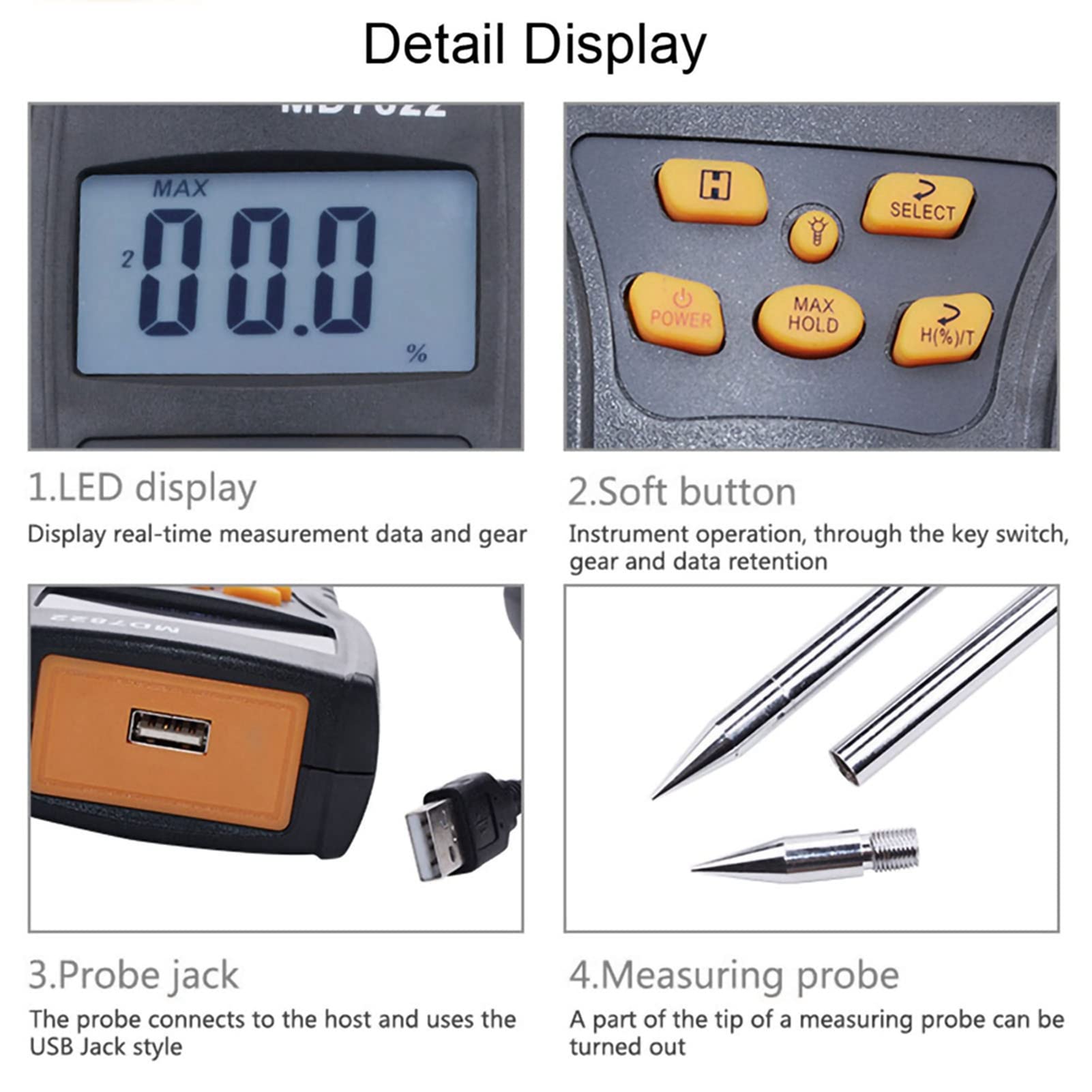 Grain Meter, Digital LCD Display Digital Handheld Humidity Analyzer Humidity Tester for Wheat Corn Paddy 4