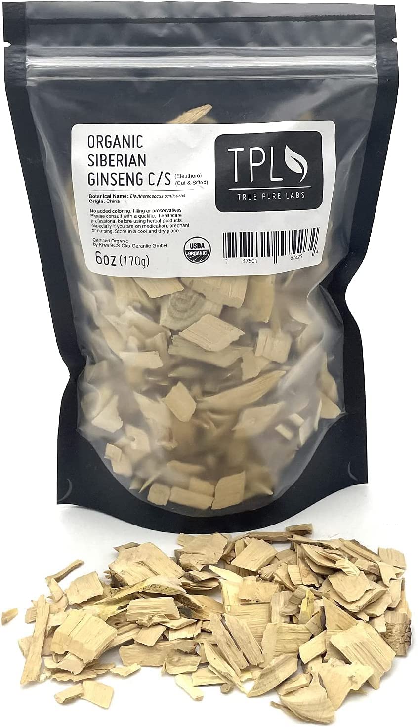 TPL Organic Siberian Ginseng Eleuthero Root Dried C/S 6Oz Premium Quality. Certified Organic. Gluten Free, Non GMO and Vegan 1