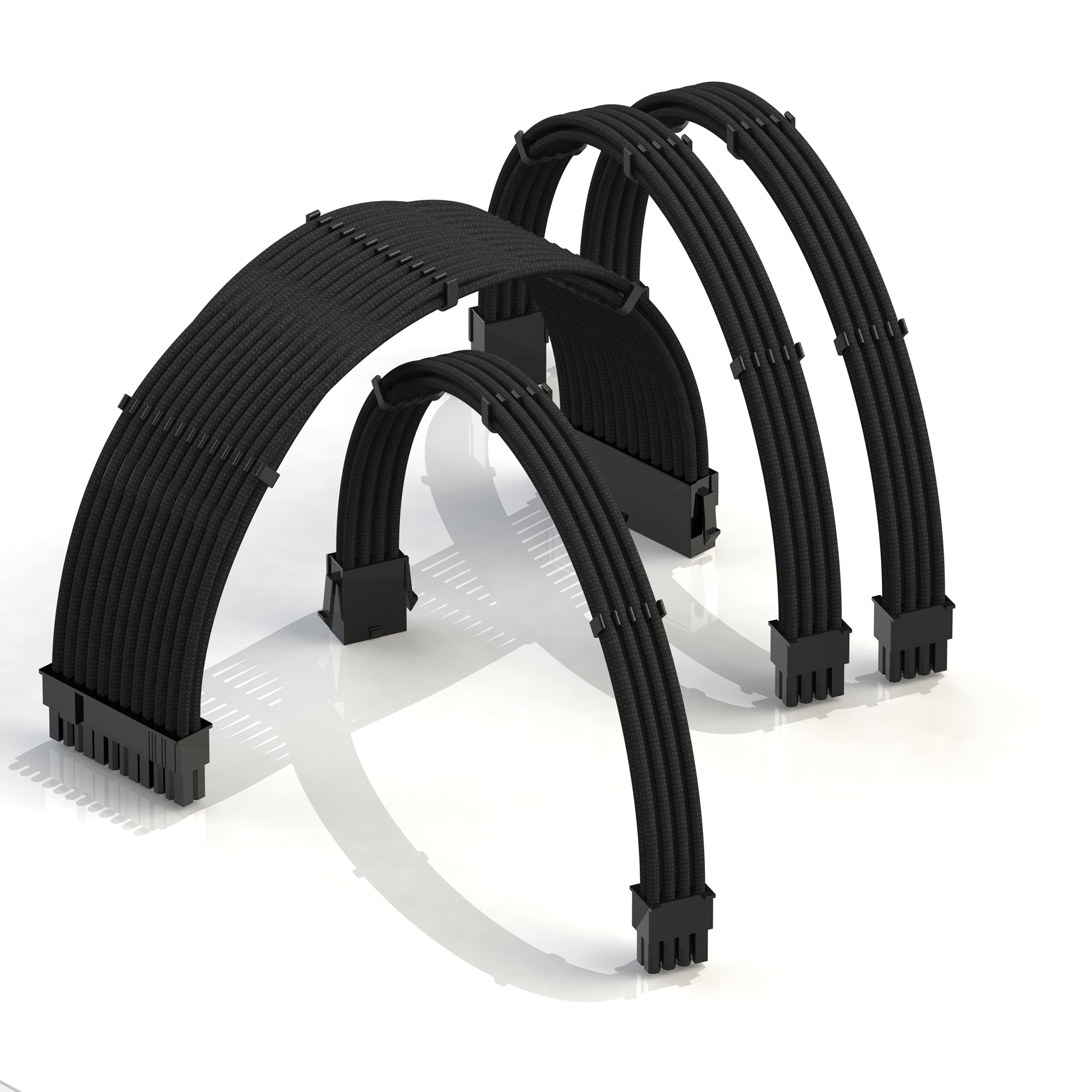 LINKUP - AVA 30cm PSU Cable Extension Sleeved Custom Mod GPU PC Braided w/Comb Kit | 1 x 24 P (20+4) | 1 x 8 P (4+4) CPU | 2 x 8 P (6+2) GPU Set | 300mm - Black