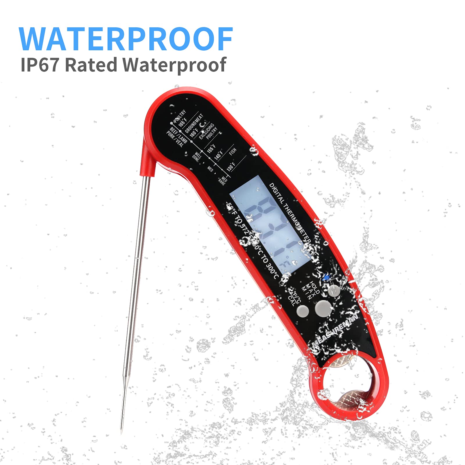 MEASUREMAN Digital Meat Thermometer Instant Read Waterproof Food Thermometer BBQ for Kitchen Outdoor Cooking Grill Candy BBQ Thermometer with Backlight Magnet Calibration Thermometer 6