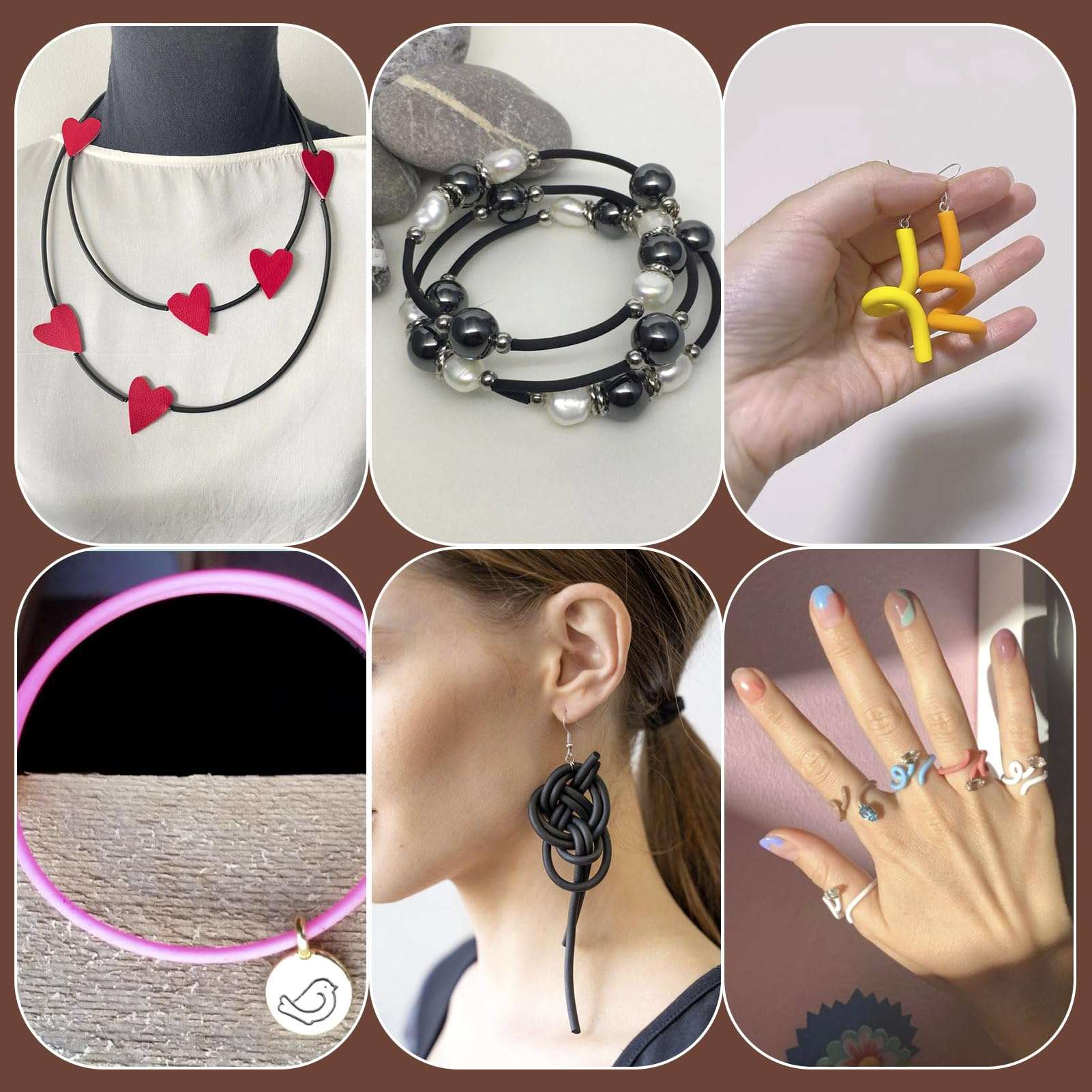 Pandahall 32.8 Yards Hollow Pipe Rubber Cords 2mm Knitting Barber Cords 6 Colors Stitch Savers Knitting Cords Hollow Rubber Tubing Silicone Pipes for Knitting Craft 5