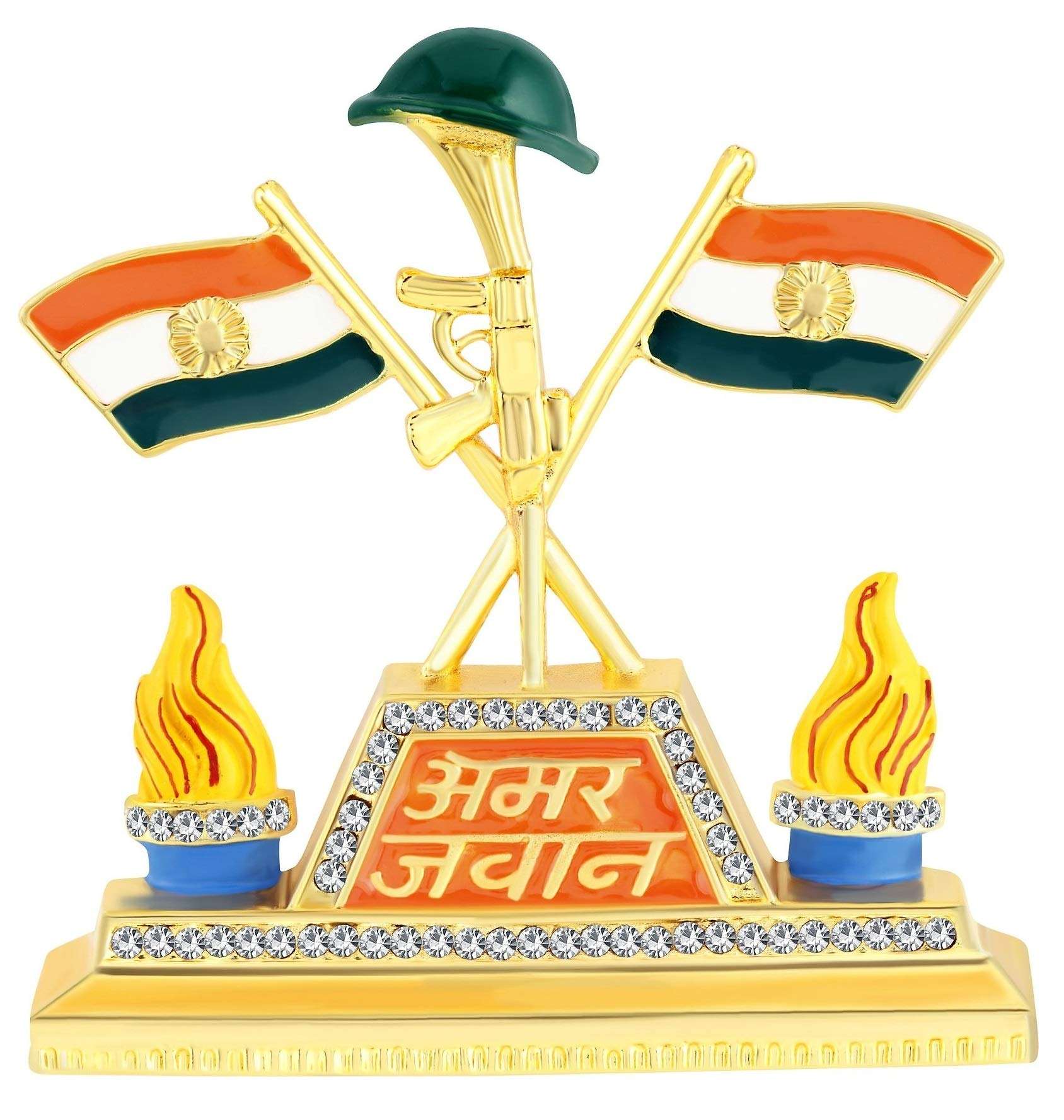 Relicon Tricolor Indian Flag Idol Tiranga Amar Jawan Soldier (R-54) Metal Showpiece for Car Dashboard | Home Decor | Office Table Showpiece (L*B*H-7.2 x 1 x 7.5 Cm) 1