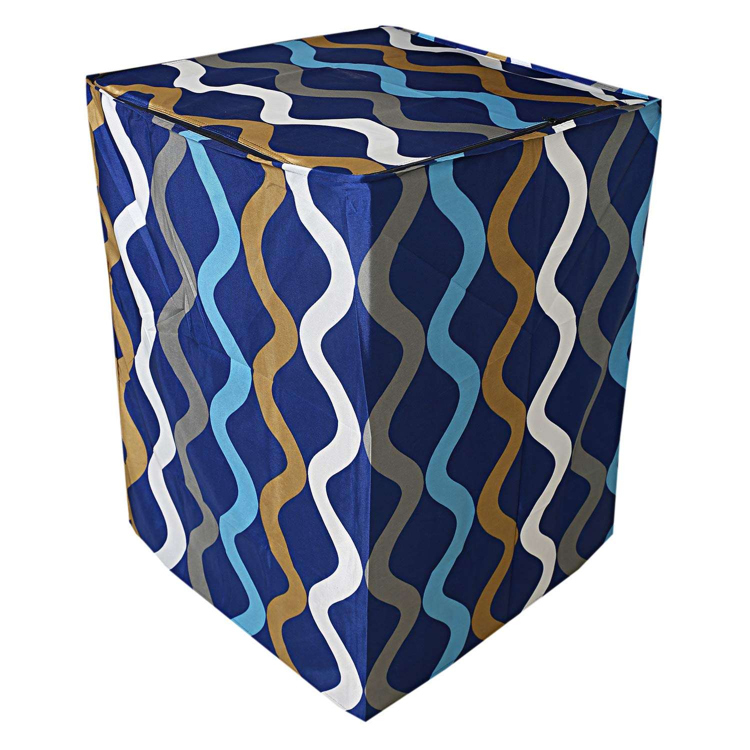 Kuber Industries Knitting Zig Zag Design Cotton Top Load Fully Automatic Washing Machine Cover - Blue 4
