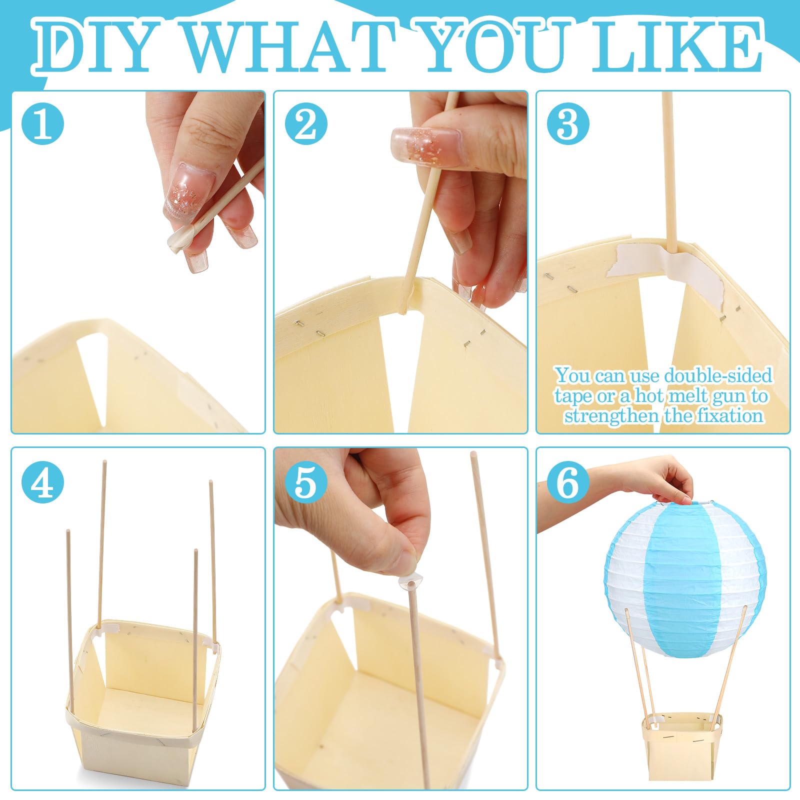 Rossesay 12 Sets Baby Shower Hot Air Balloon Table Centerpieces Hot Air Balloon Centerpieces for Baby Shower with Wooden Baskets Sticks Baby Shower Table Decorations for Gender Reveal Birthday (Blue) 4