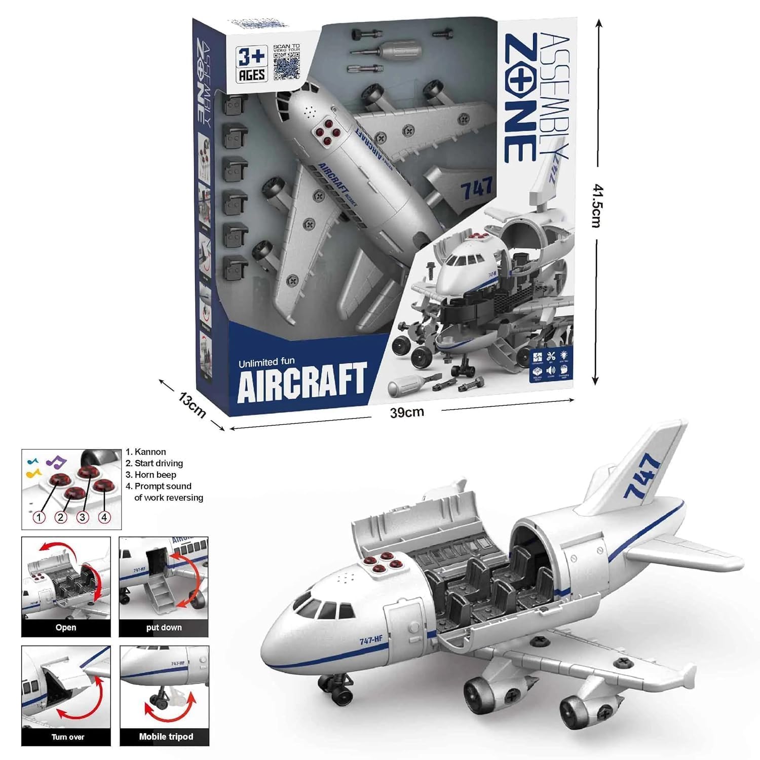 JETRA Building Blocks acousto Optic Friction Music Model DIY Toys Assembly Airplane & Block and Friction & Push Button Toy 3