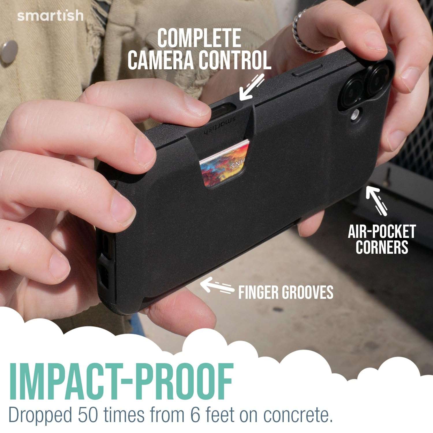 Smartish iPhone 16 Plus Wallet Case + USB C Lightning Cable Combo - 6 Foot Fabric Wrapped Fast Charging Cable + Hidden Card Slot Cover Compatible with Apple iPhone 16 Plus 4