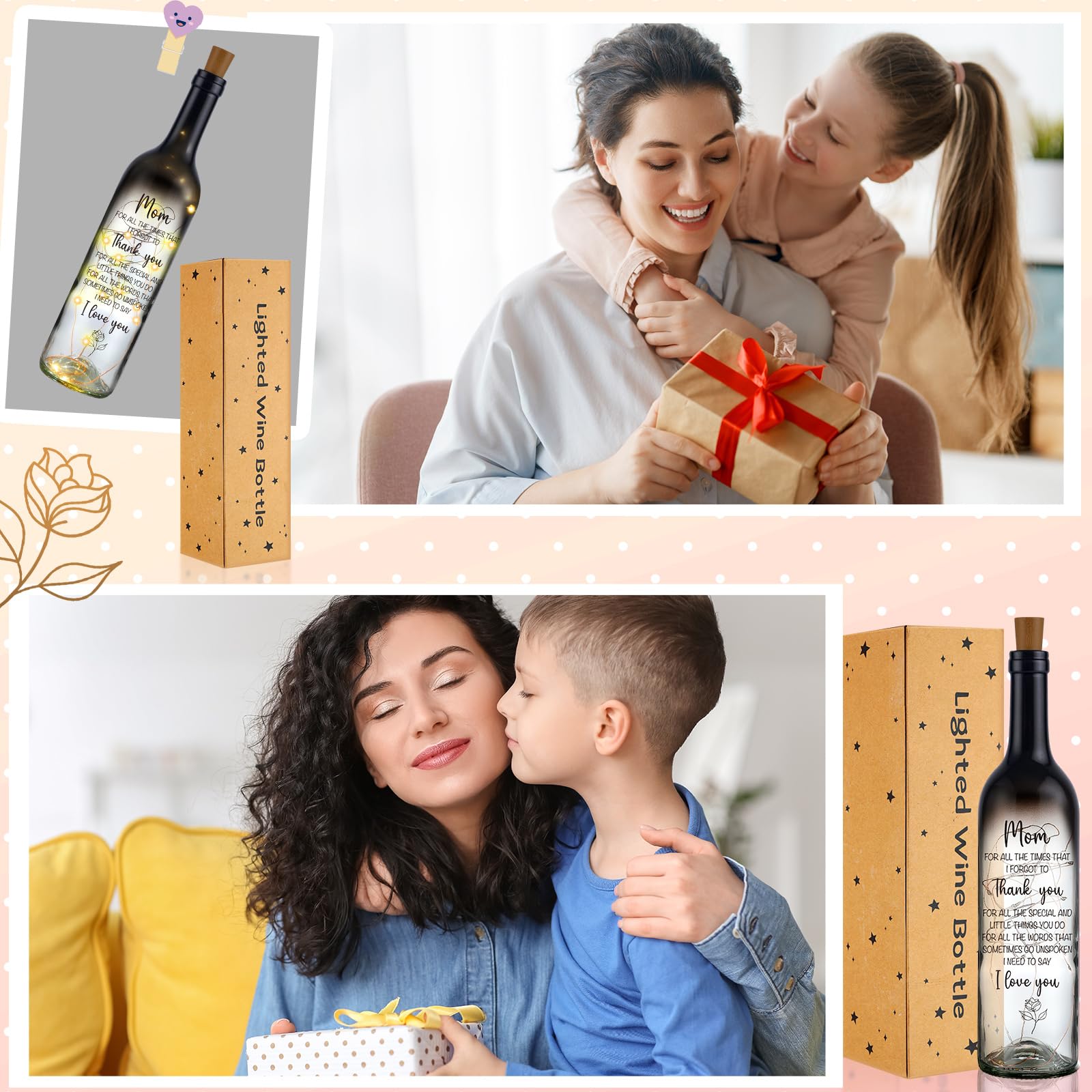 Umigy Christmas Mom Gifts for Women Wine Bottle Lights with Cork Gifts from Daughter Son to Mother Light up Lamp Decor LED Glass Waterproof Cork Light for Home Decorations Birthday Party Holiday Decor 4