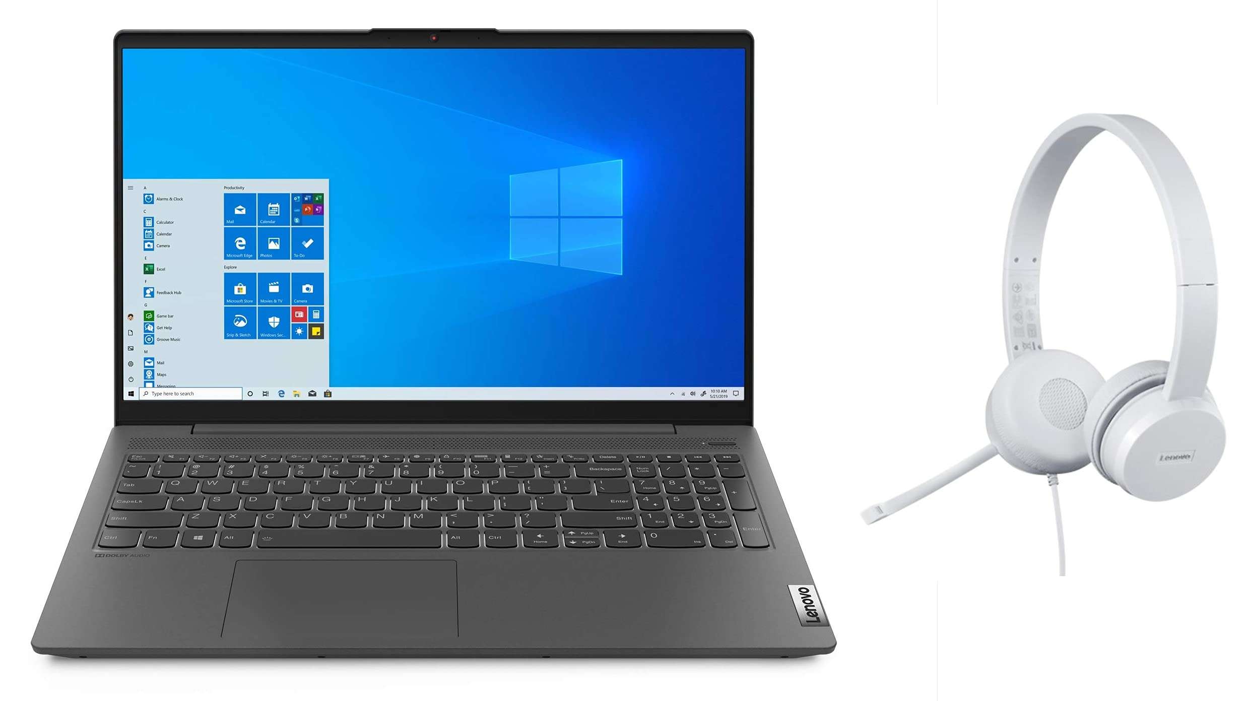 Lenovo IdeaPad Slim 5 AMD Ryzen 5 5500U 15.6" FHD IPS Thin & Light Laptop (8GB/512GB SSD/Win 10/Office/Radeon Graphics/Fingerprint Read/Aluminium Surface/1.66Kg), 82LN00GTIN + Stereo USB-A Headset 1