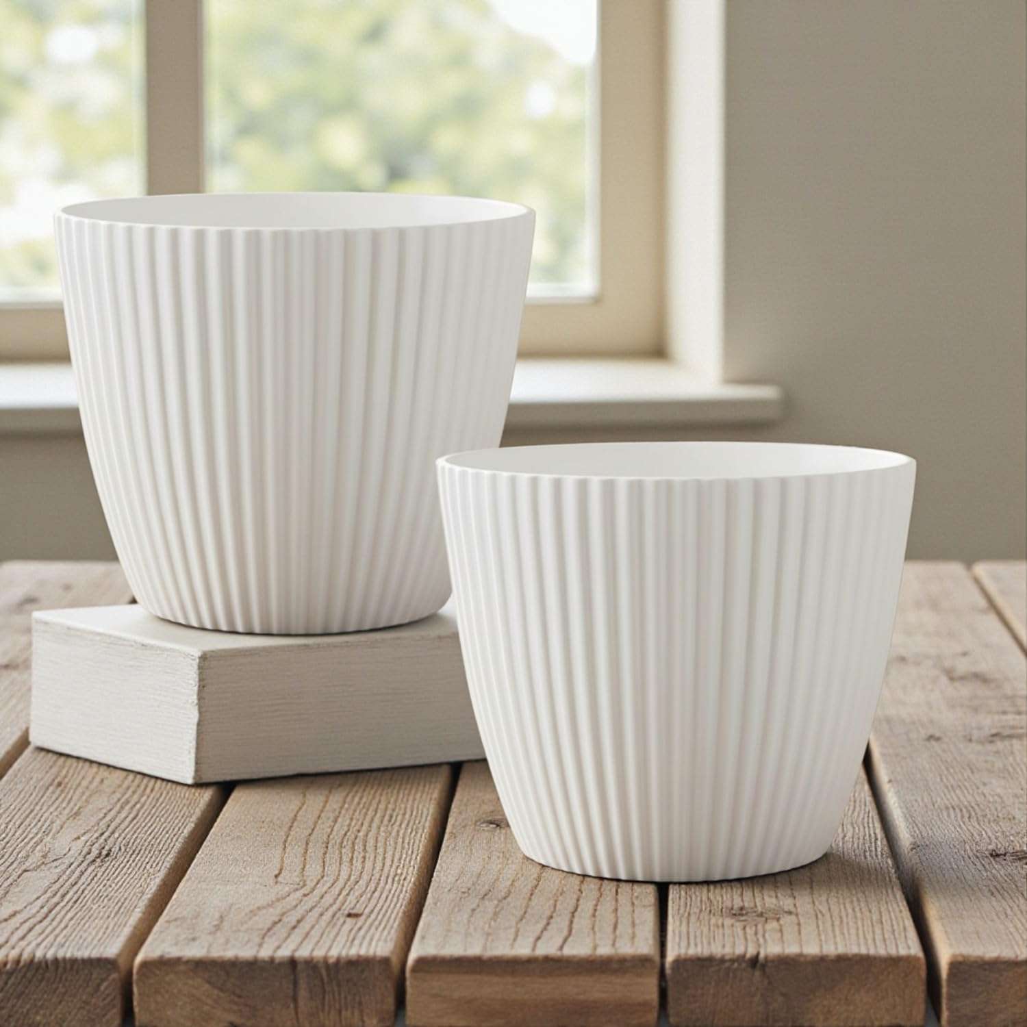 Pankaj Nursery Plastic Round Mega Indoor and Outdoor Pot | Color : White | Pack of 2 (11 Inches) 1