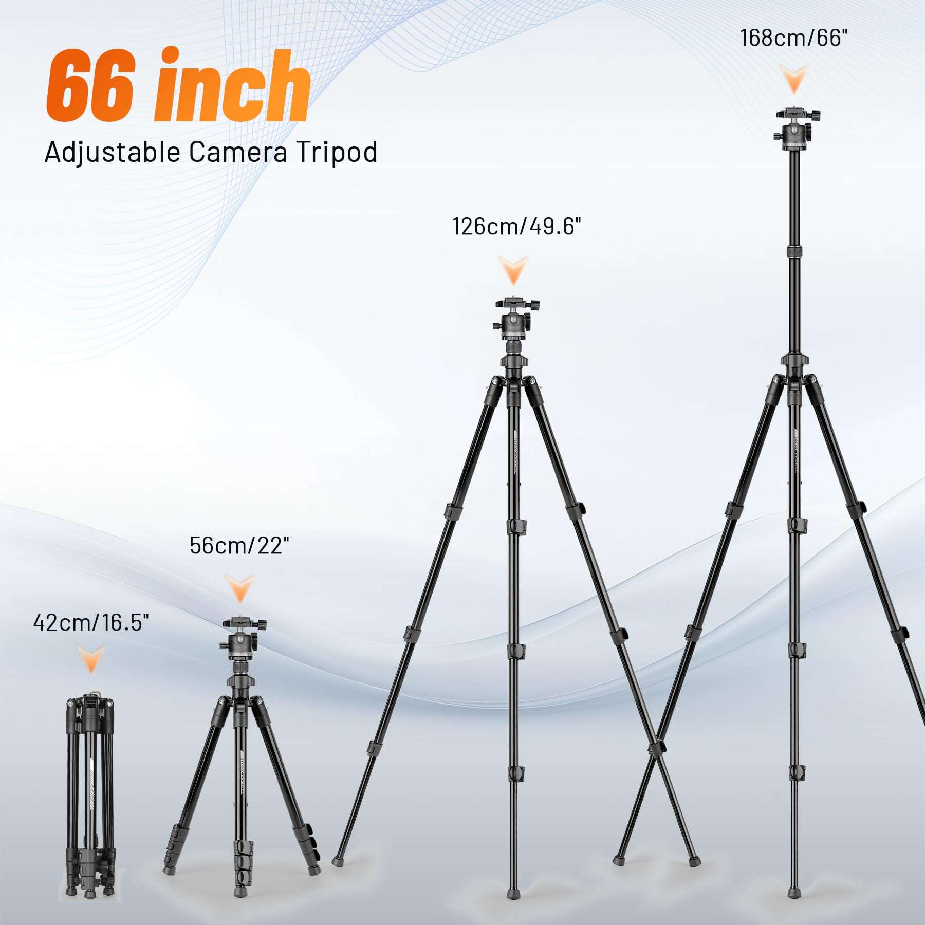 JOILCAN 66" Camera Tripod, Lightweight Travel Tripod with 360° Ball Head & Phone Holder, 22lbs Max Load for DSLR, Camera, Phone, Video & Photography (Grey) 6