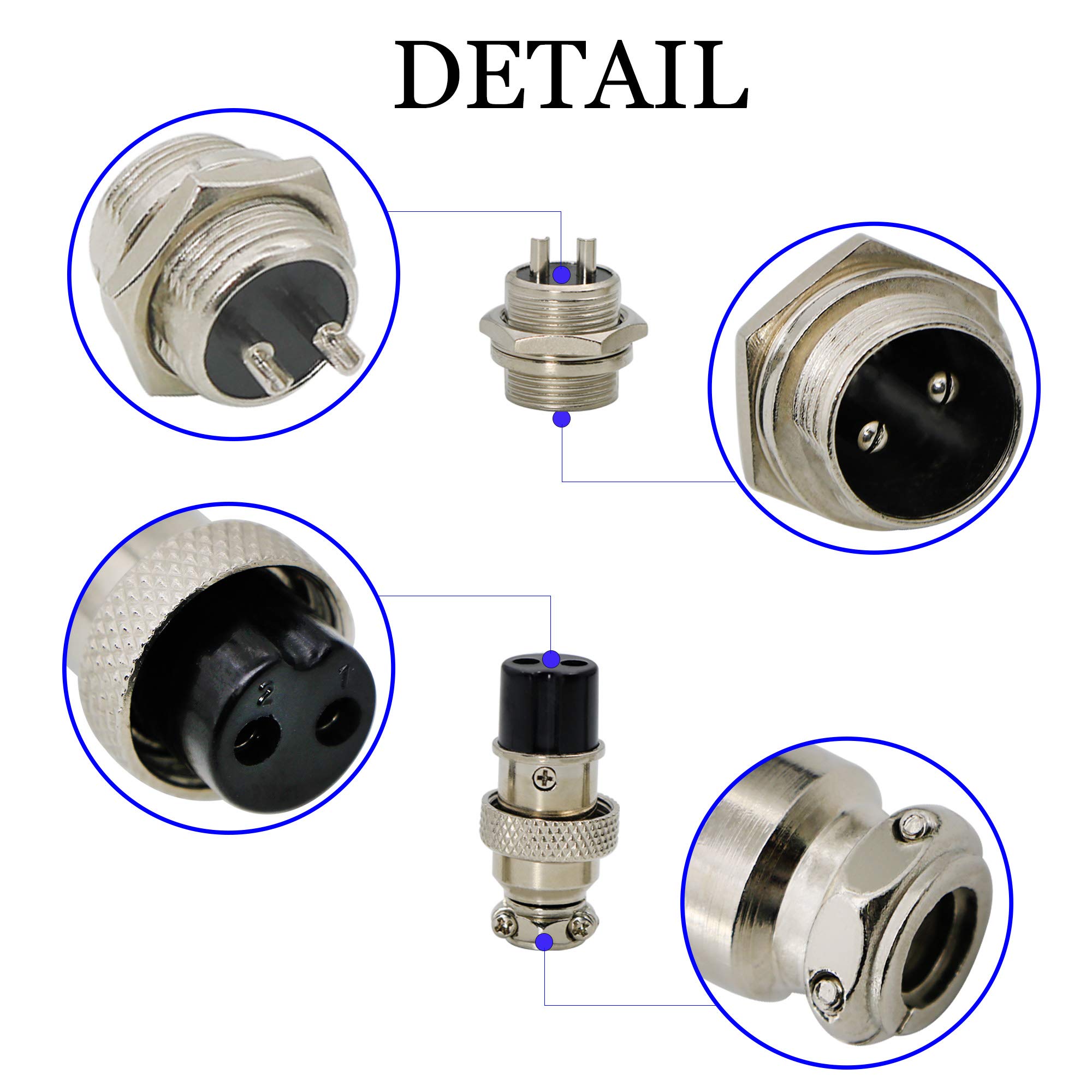 Aviation Connector, GX16 2 Pin/ 3 Pin/ 4 Pin/ 5 Pin 16mm Thread Male Female Panel Metal Aviation Wire Connector Plug Assortment Kit with Aviation Plugs Cap-60 Pcs 3