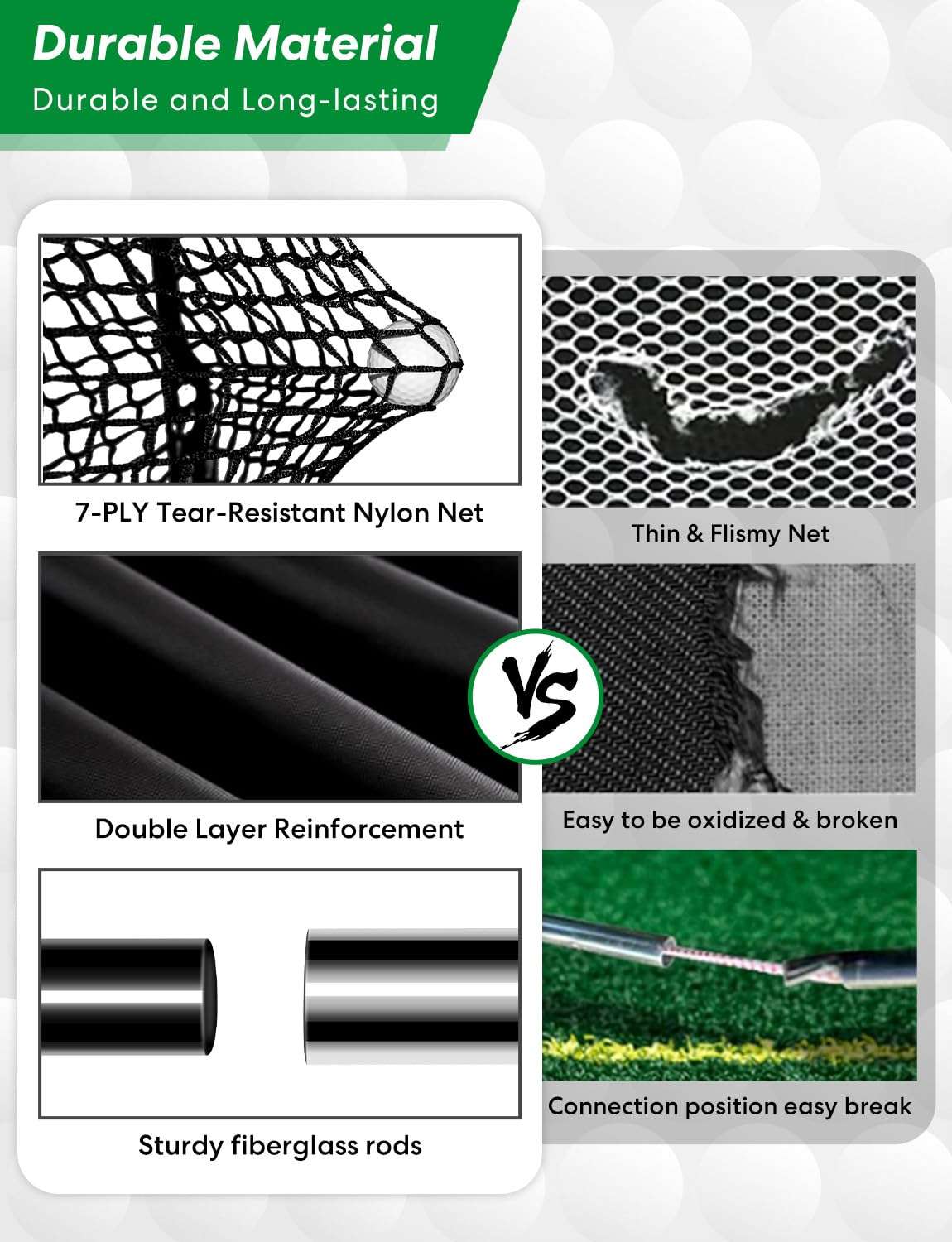 Flysocks 10x7 ft Golf Practice Hitting Net, Golf Nets with Mat, Center Target, 8 Golf Balls, 9 Tees, 2 Marking Pens, for Backyard Driving, Indoor Outdoor Golf Chipping Training Net 4