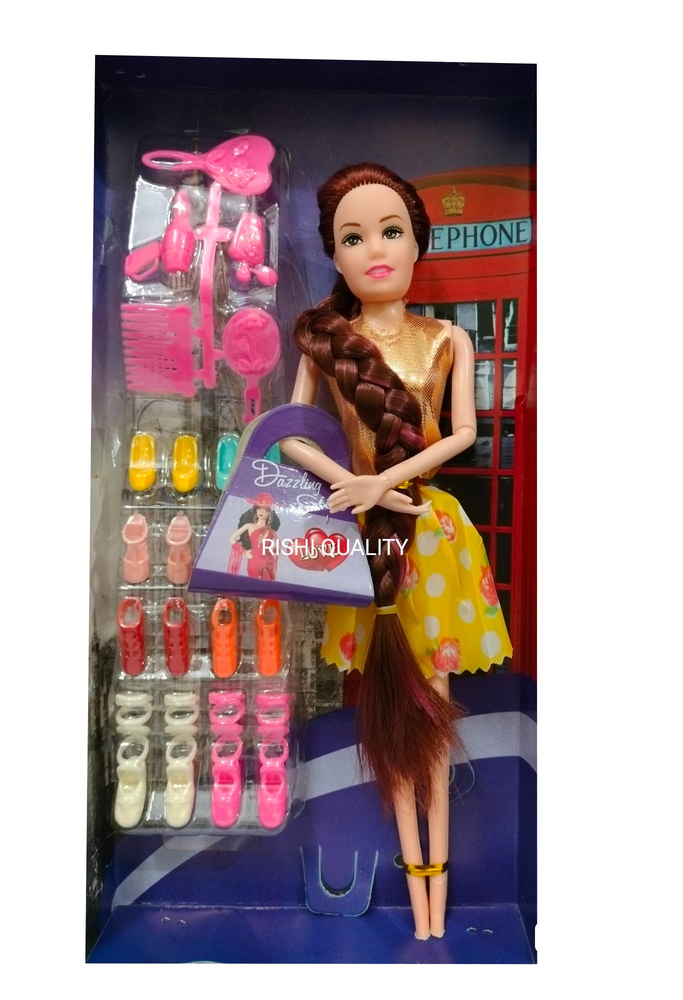 RISHI QUALITY Cute Long Hair Doll Toy with Moveable Arms, Hands for Girl. Doll with Accessoires for Playing. Birthday Return, Wedding, Diwali, Rakshabandhan Gift. (Doll Set) 3