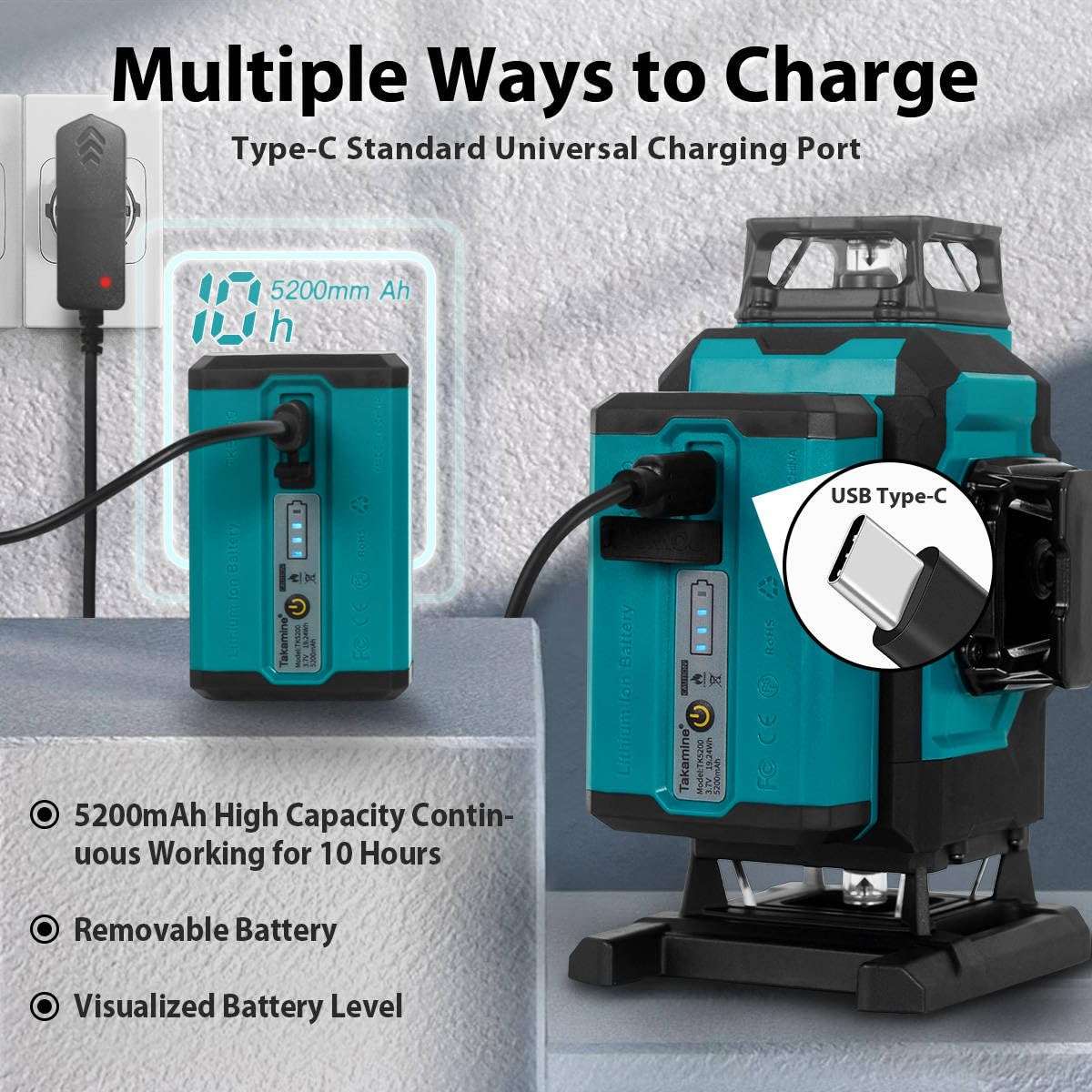 Takamine 16 Lines Green Laser Level Pro, 4x360° 4D Green Cross Line Professional for Construction, Two 360° Vertical and Two 360° Horizontal Laser Level Pulse Mode and Remote Controller 5