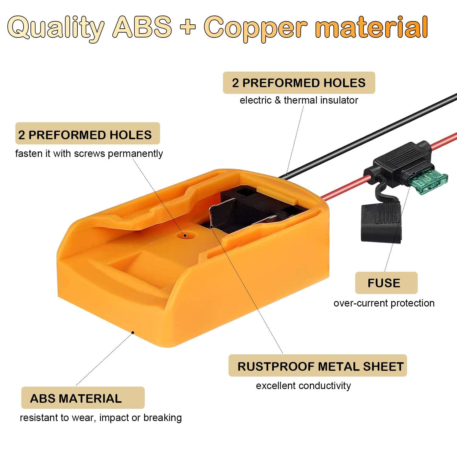 2 Pack Power Wheel Adapter for Dewalt 20V Battery Power Wheel Battery Conversion Kit with Switch, Fuse & Wire Terminals Switch Fuse Holder, Yellow 6
