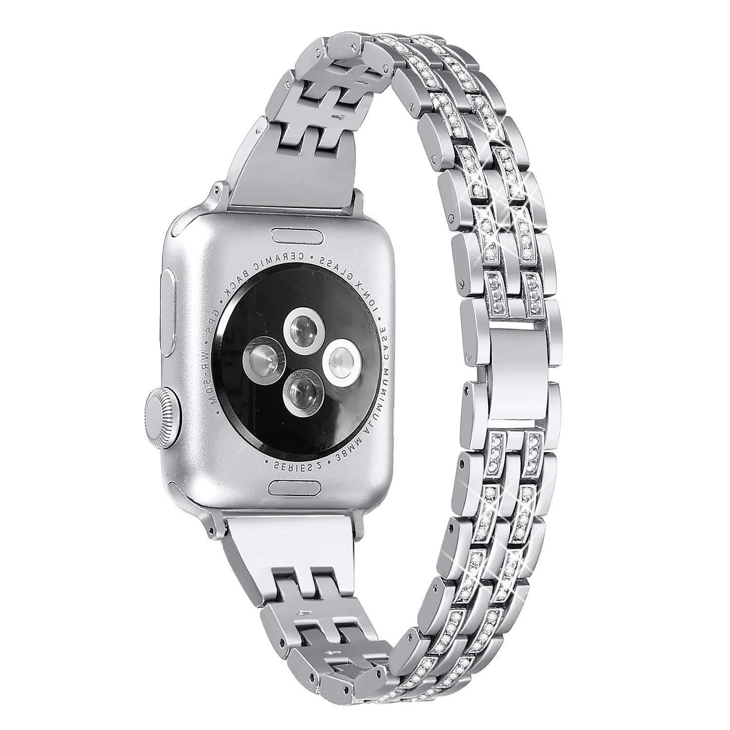 Dealfreez 38/40 MM Diamond Bling Metal Band Stainless Steel Replaceable Strap Bracelet Compatible with Apple Watch iWatch Series SE/6/5/4/3/2/1 (Silver) 2