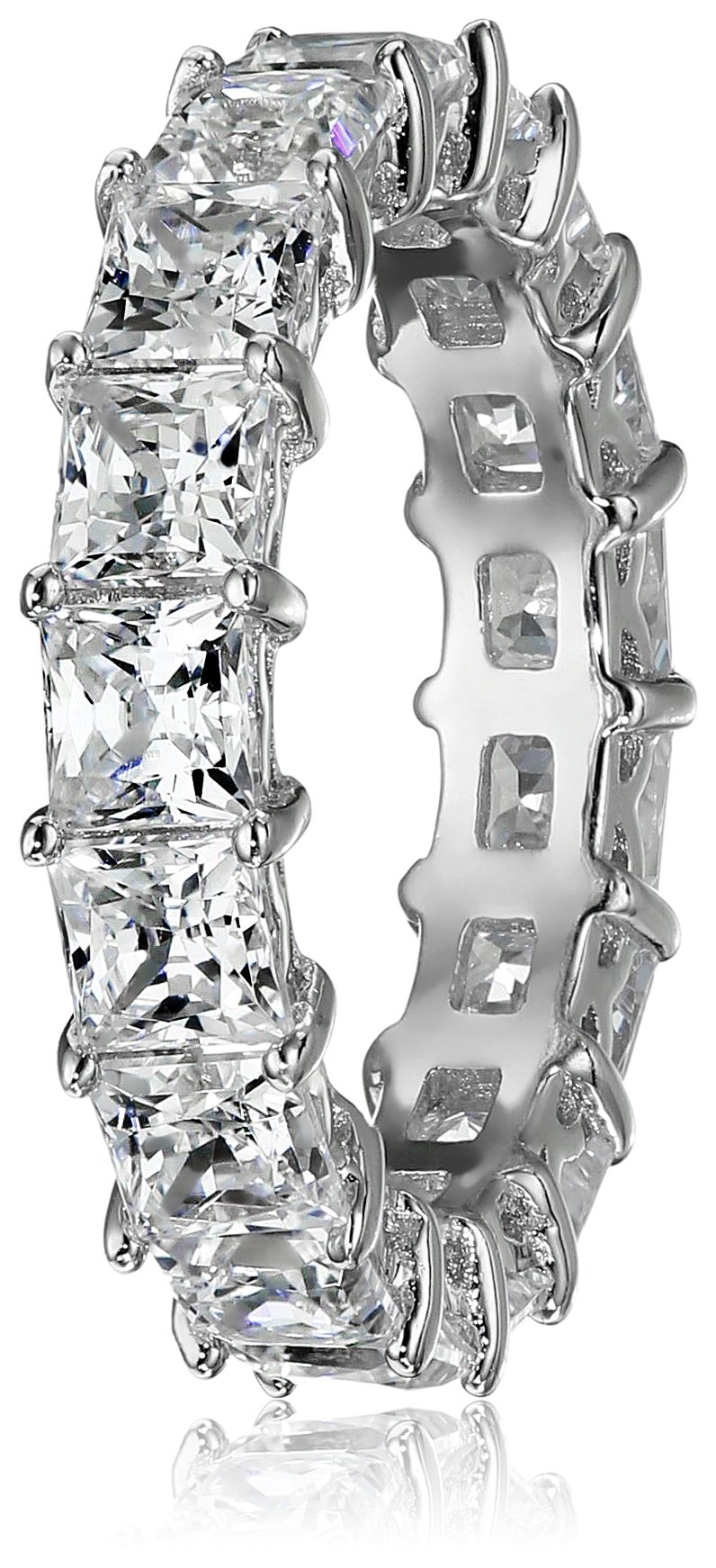 Amazon Essentials Platinum-Plated Sterling Silver Princess Cut All-Around Band Ring made with Infinite Elements Cubic Zirconia (7.5 cttw), Size 5, (previously Amazon Collection) 2