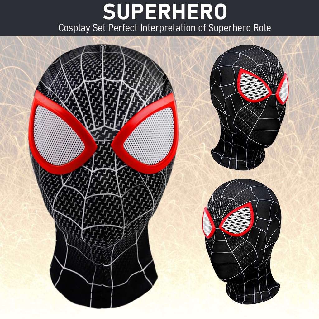 Fancyku® 3D Spider Mask and Gloves Gift, Spider Masks Cosplay Costumes Superhero Lenses for Adult Kids, Role Play Superhero Masks for Halloween Masquerade Cosplay (Black) 6