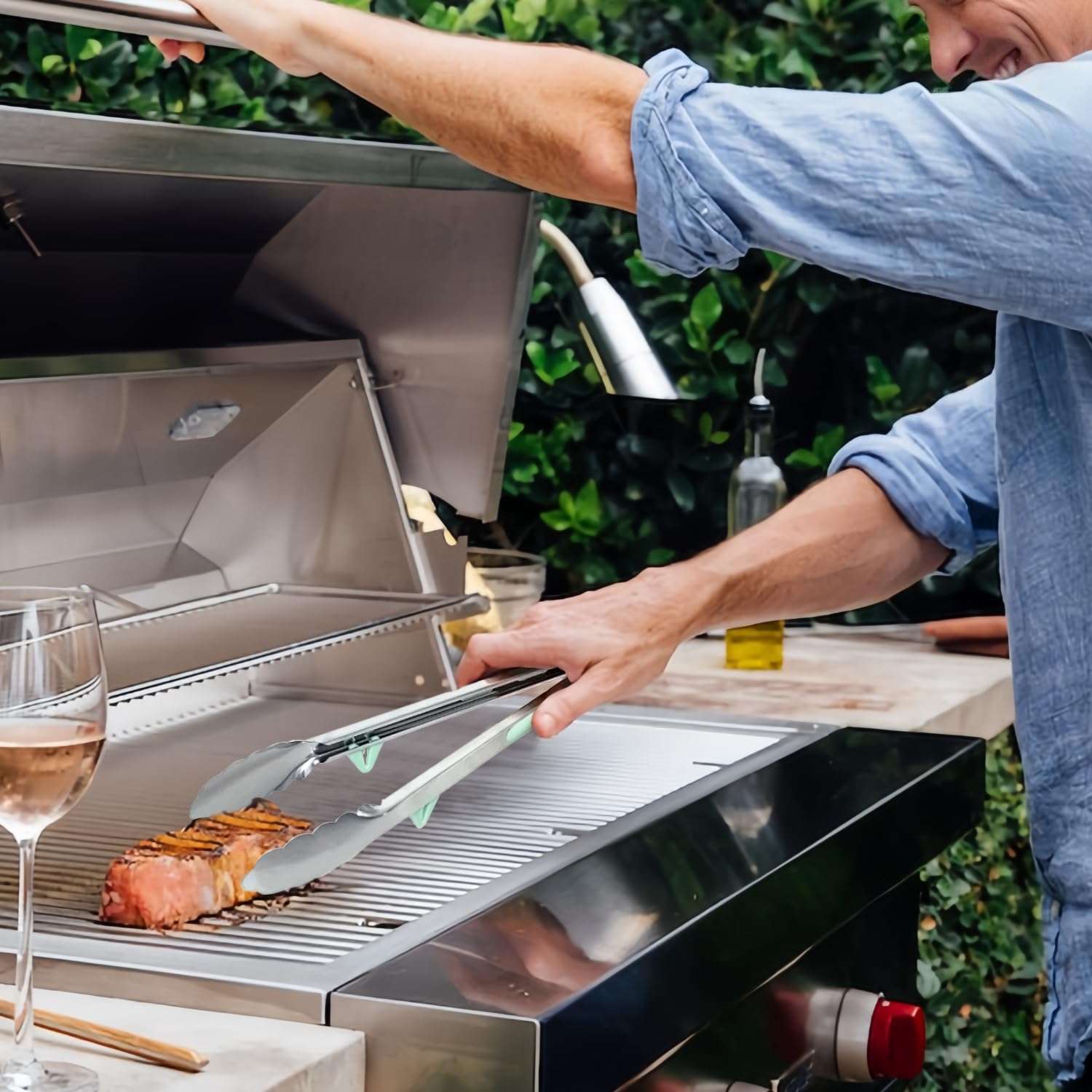 Kitchen Grilling Tongs 9"+12”, 2Pcs Stainless Steel Tong for Cooking with Stand, Food Grade Small Serving Tong for Barbecue Salad, Green 3