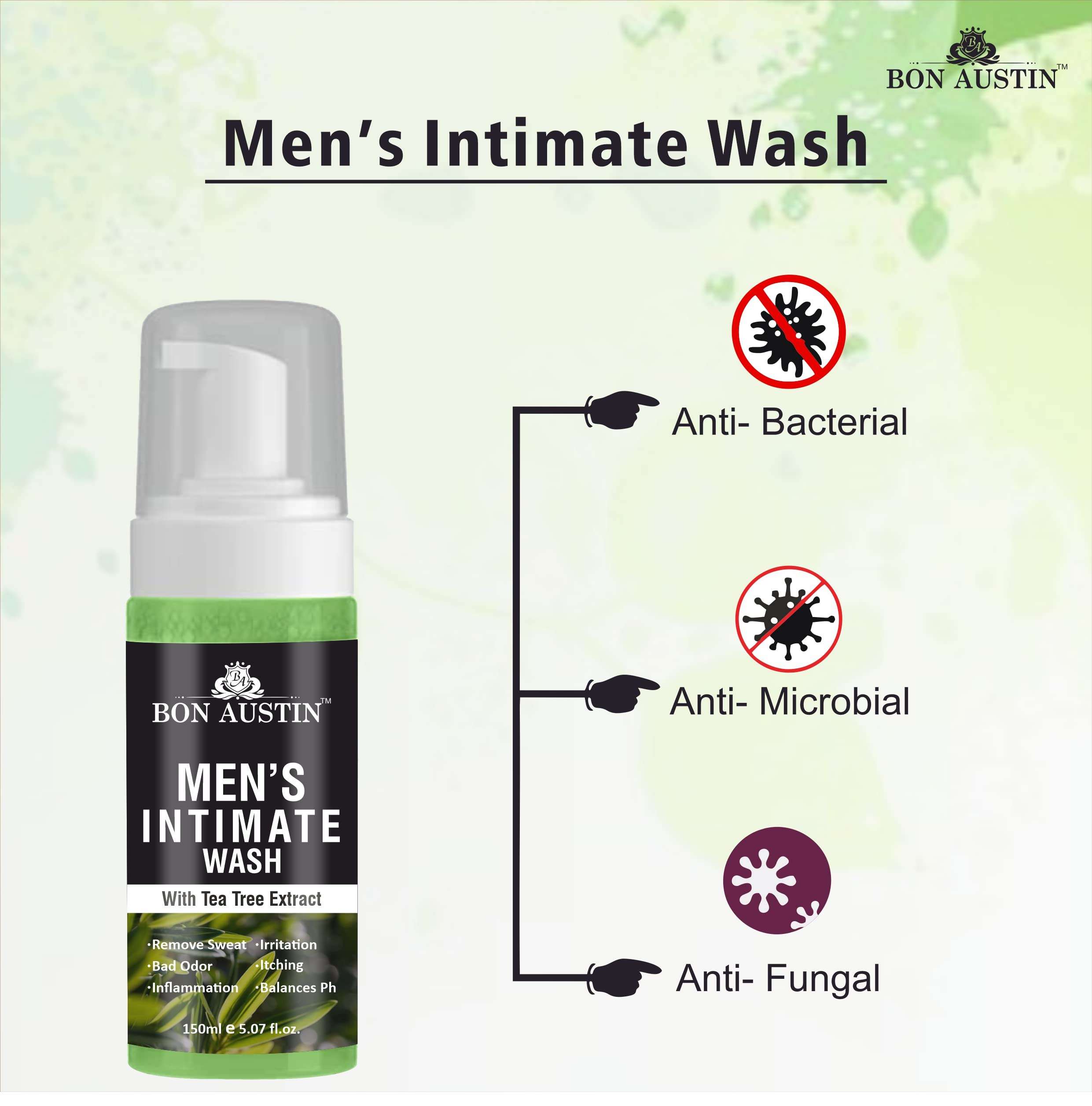 Bon Austin Men's Intimate Wash with Tea Tree Extract Anti-Fungal|Anti-Itching Mens Intimate Hygiene Care Body Wash Pack of 2 of 150ML (300 ML) 6
