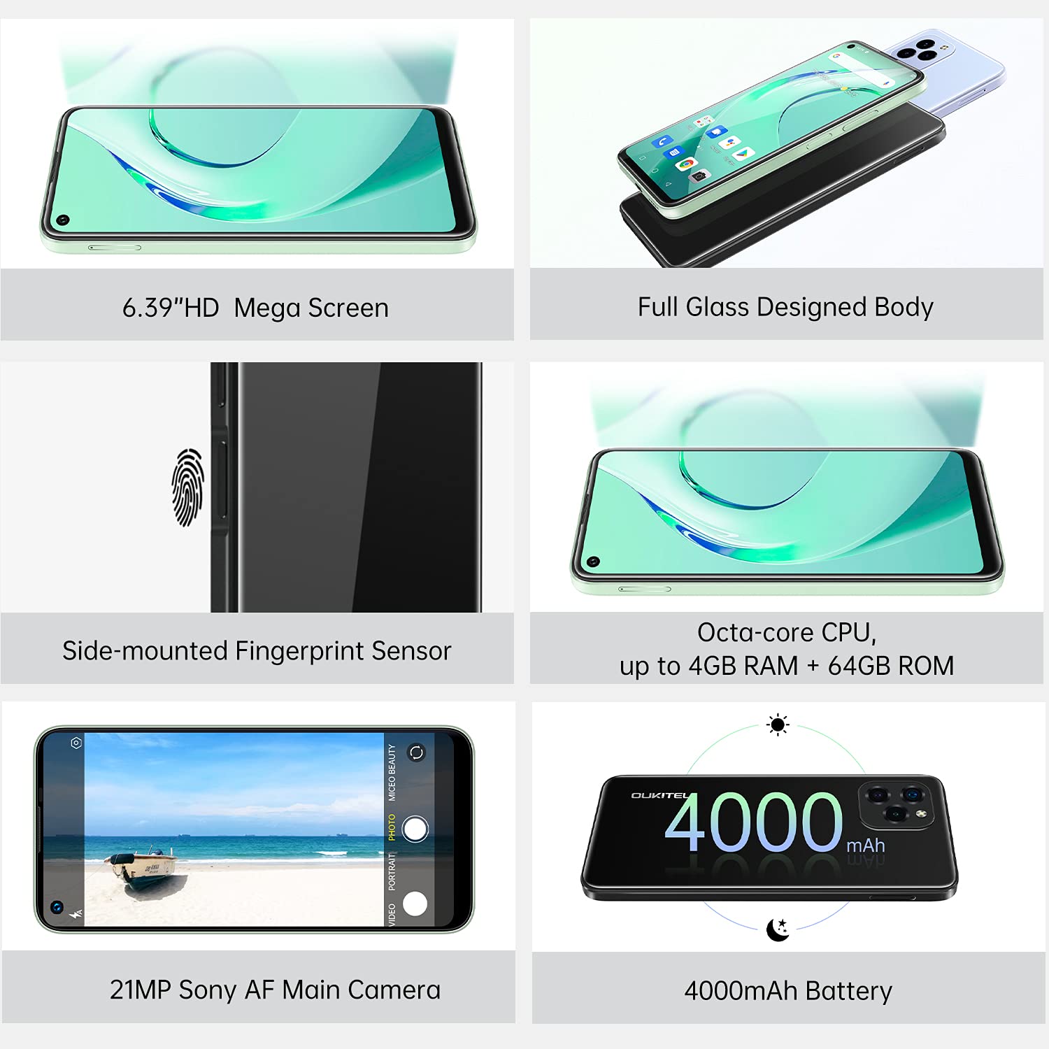 OUKITEL C21 Pro Unlocked Smartphones 21MP Triple Camera Mobile Phone 6.39" HD+ Unlocked Cell Phones 4GB + 64GB/256GB External SD 4000mAh Battery Android 11 Dual SIM/OTG/GPS/WiFi 6