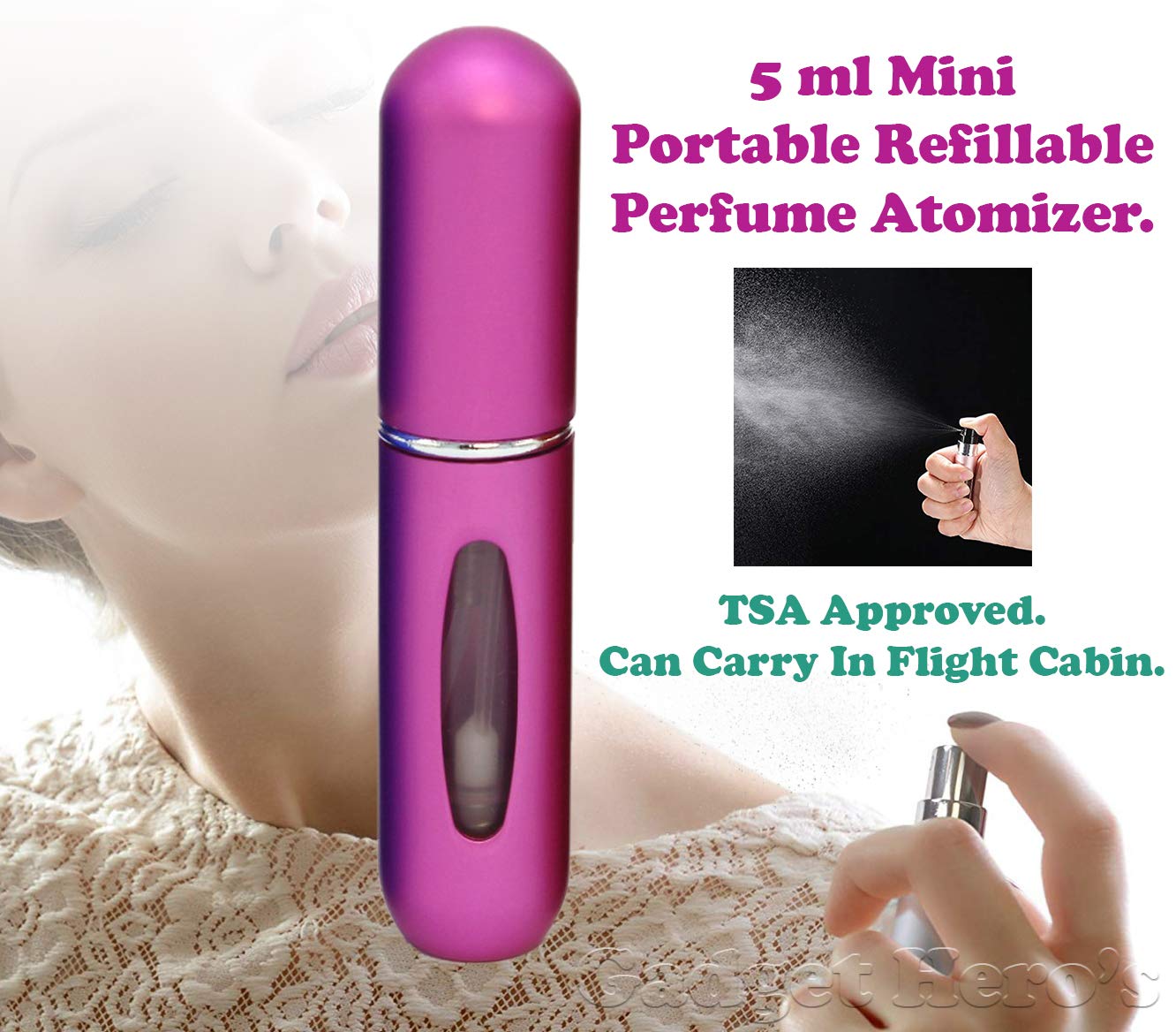 Gadget Hero's Mini Refillable Perfume Atomizer. TSA Flight Approved 5ml Portable Perfume Bottles Sprayer. (Matt Hot Pink) 3