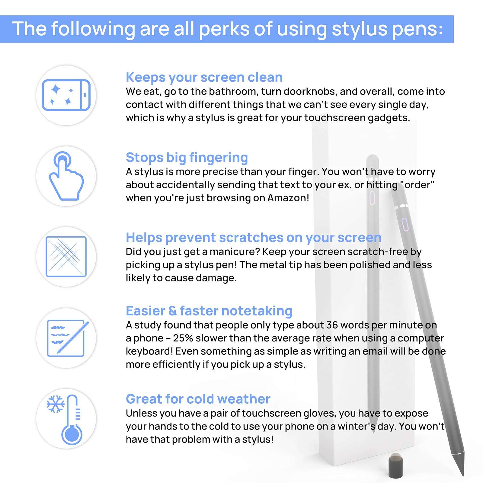 Stylus Pen for Touch Screens, Active Pencil Smart Digital Pens Fine Point Stylist Compatible with iPhone iPad Pro Air Mini and Other Tablets 2