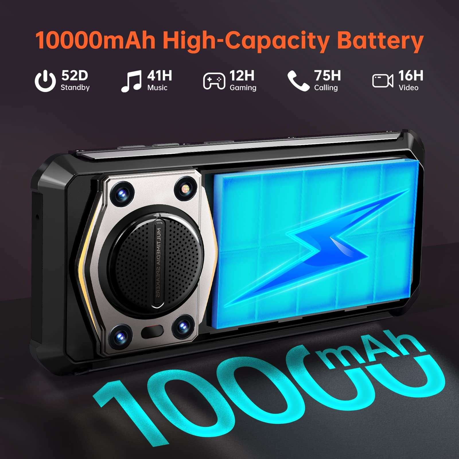 OUKITEL WP22 Rugged Smartphone Unlocked,13GB 256GB Android13 Cell Phone,10000mAh Battery 125dB Speaker 6.58" FHD+ Rugged Phone, Helio P90 48MP Camera 20MP Night Vision Mobile Phone,4G Dual Sim OTG NFC 3