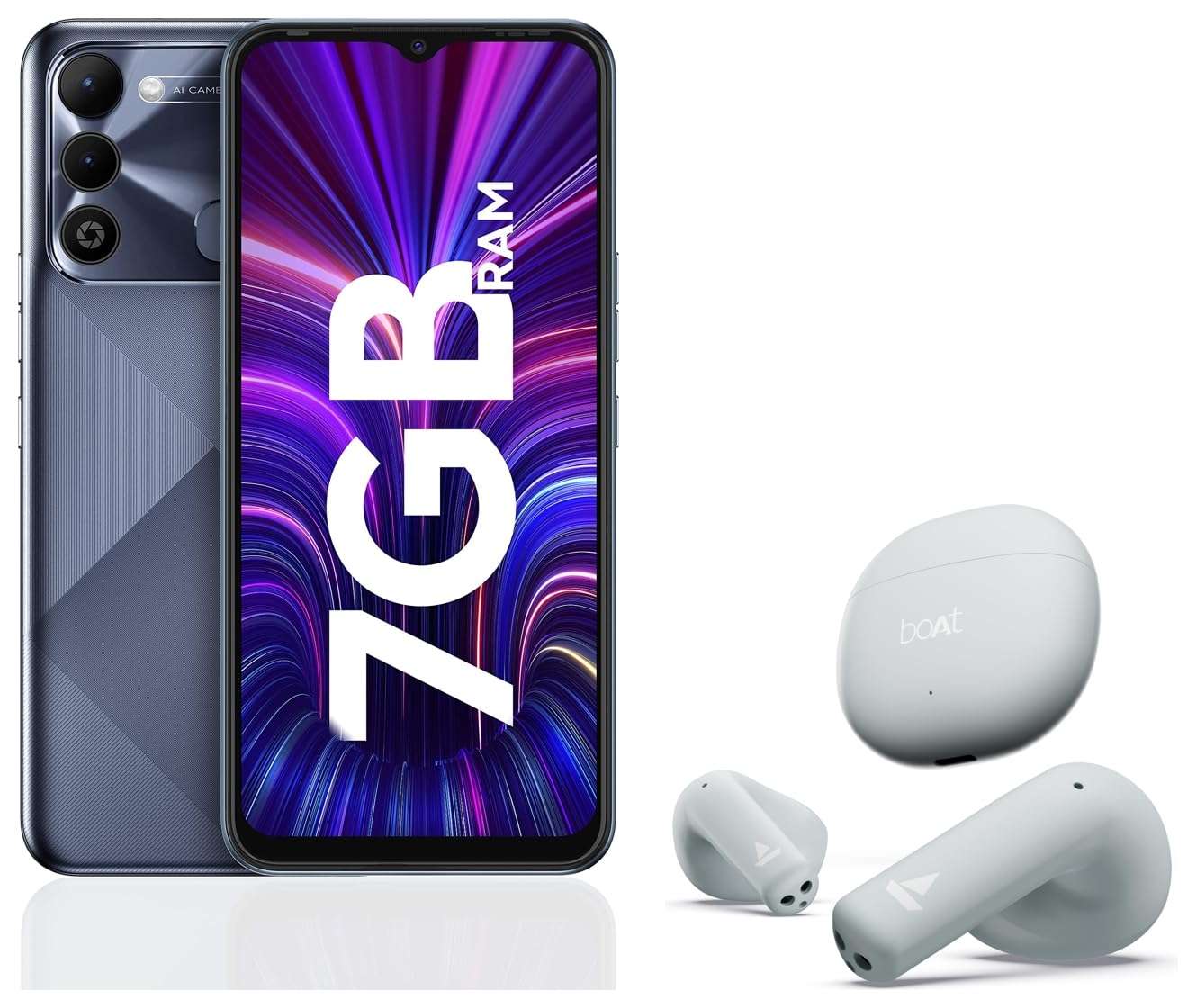 Tecno Spark 9 (Infinity Black, 4GB RAM, 64GB Storage)| & Boat Airdopes Atom 81 True Wireless 1