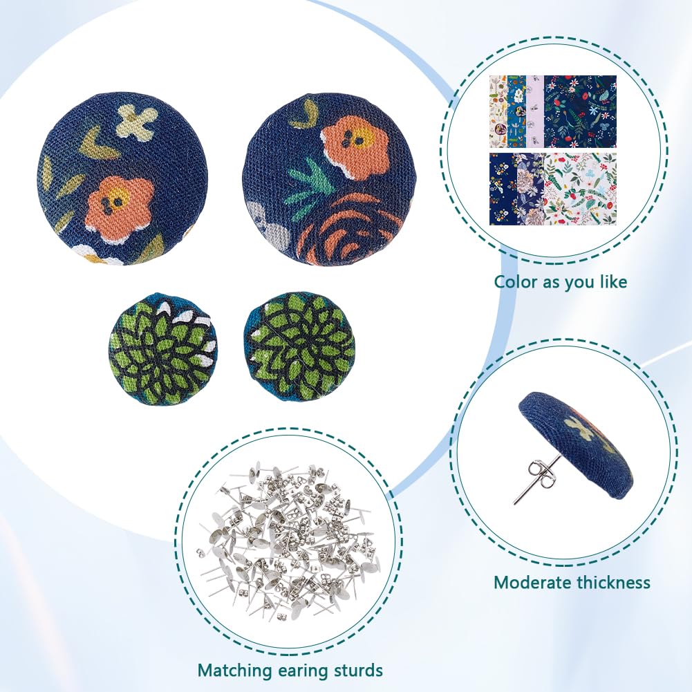 WEBEEDY 50 Sets 5 Styles Button Stud Earring Making Kit Embroidery Flower Covered Button Earring Kit, Earring Posts and Backs DIY Earring Findings for Jewelry Making, Unique Gift for Women 4