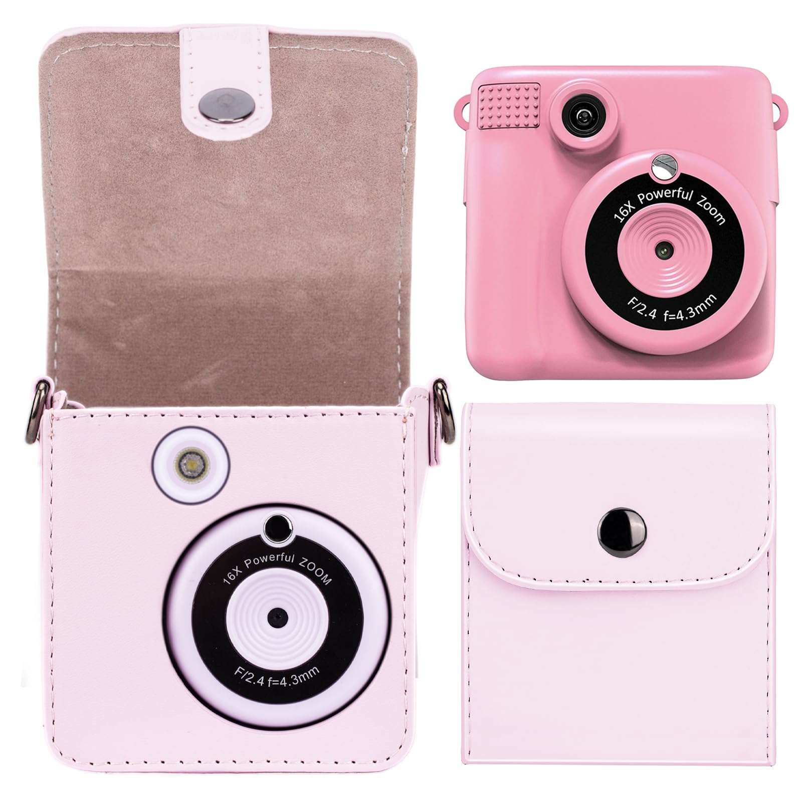 Kids Camera Case Compatible with ESOXOFFORE, MINIBEAR, Dylanto, WEEFUN and Instant Print Camera for Kids Digital Video Cameras, Carrying Bag Film Camera Holder with Card Case Pink 1