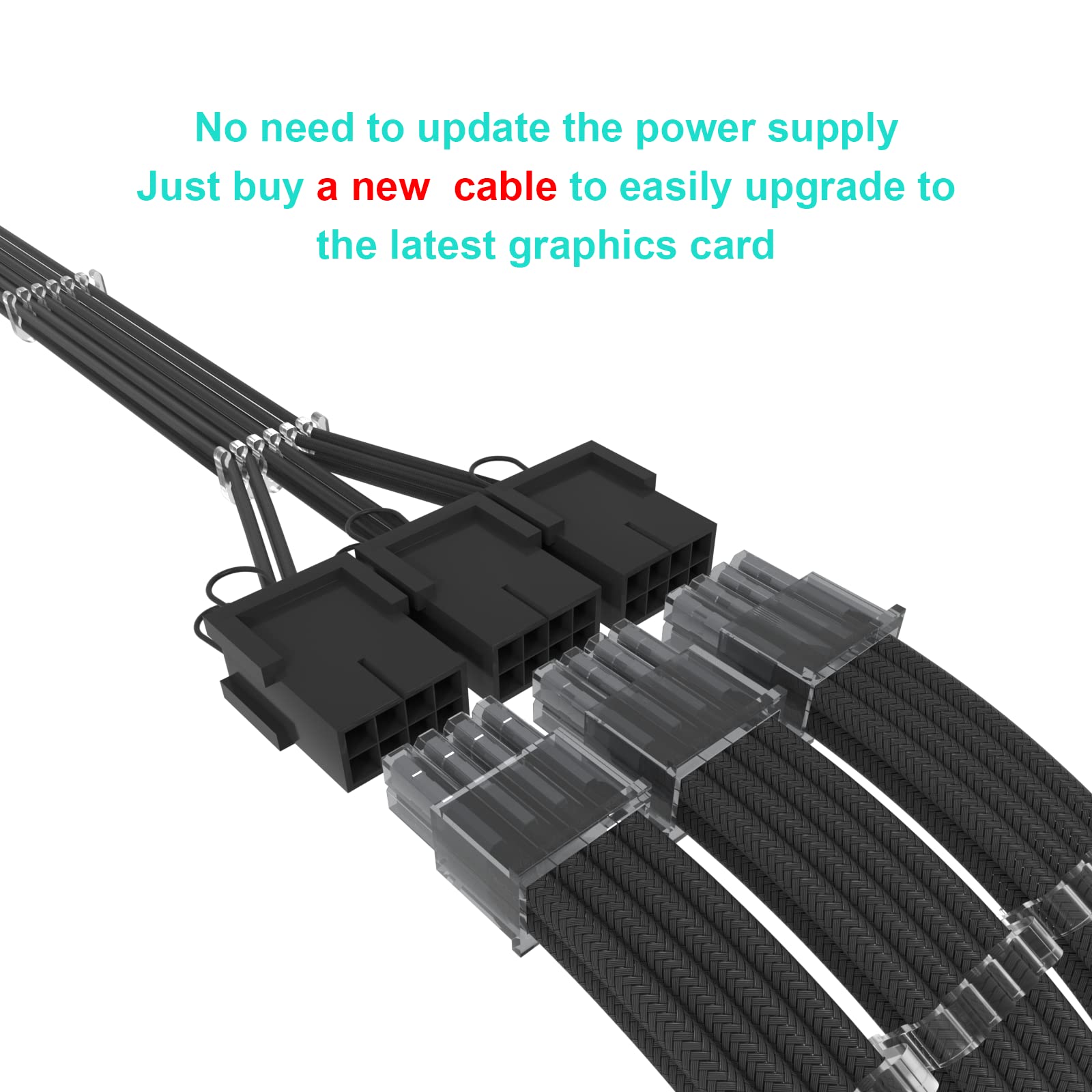 Sirlyr 16Pin Cable,PCIE GPU Cables,Sleeved 12vhpwr PSU Extension Cable,Mini 12+4 Pin Connector for RTX 3090Ti,4070Ti 4080,4090 Graphics Card Power Supply 16AWG Black 5