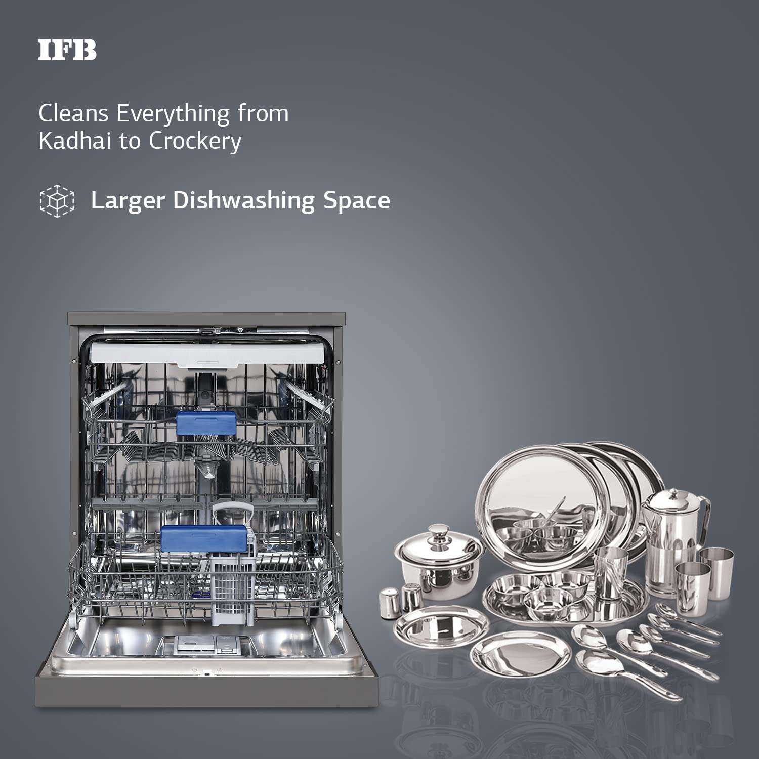 IFB 16 Place Settings â€ŽHot water wash Free Standing Dishwasher (Neptune VX2 Plus, Inox Grey, In Built Heater with Turbo Drying, Perfect for Indian Utensils) 6
