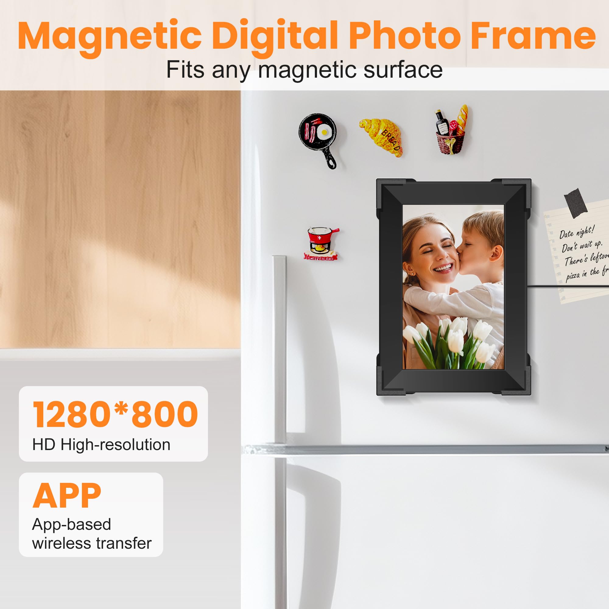 KPCB Tech Magnetic Picture Frames for Refrigerator, 10.1 inch Digital Photo Frames Smart WiFi & App Control, Electronic Picture Frame with 1280x800 HD Touch Screen for Parents, Grandparents, Friends 3