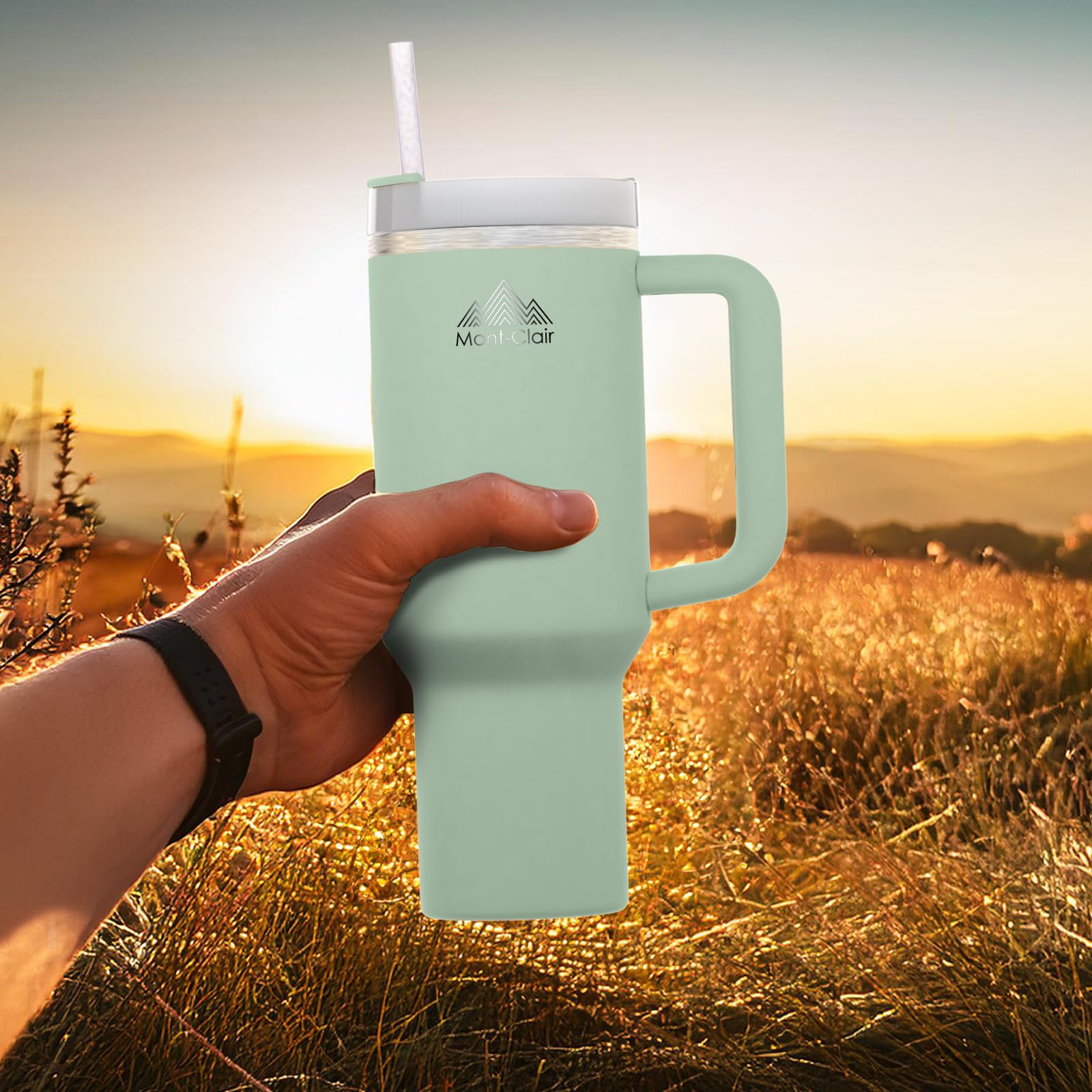 Mont-Clair 40oz Tumbler with Straw and Lid - Insulated Stainless Steel Travel Mug with Handle - Thermos Travel Mug for Hot & Cold Drinks - Cold or Hot for 10 hours - Iced for 48 hours - 1200ml 6