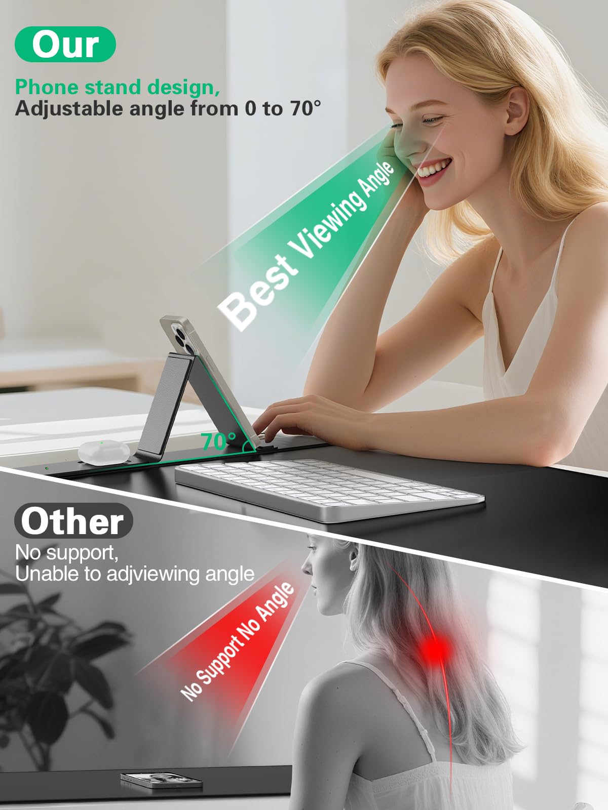 Mouse Pad with Foldable Phone Holder, Wireless Charging Desk Mat, 31.5"x15.8" Large Mousepad with Superior Micro-Weave Cloth, XXL Desk Pad with Non-Slip, Waterproof Keyboard Pad for Home & Office 3