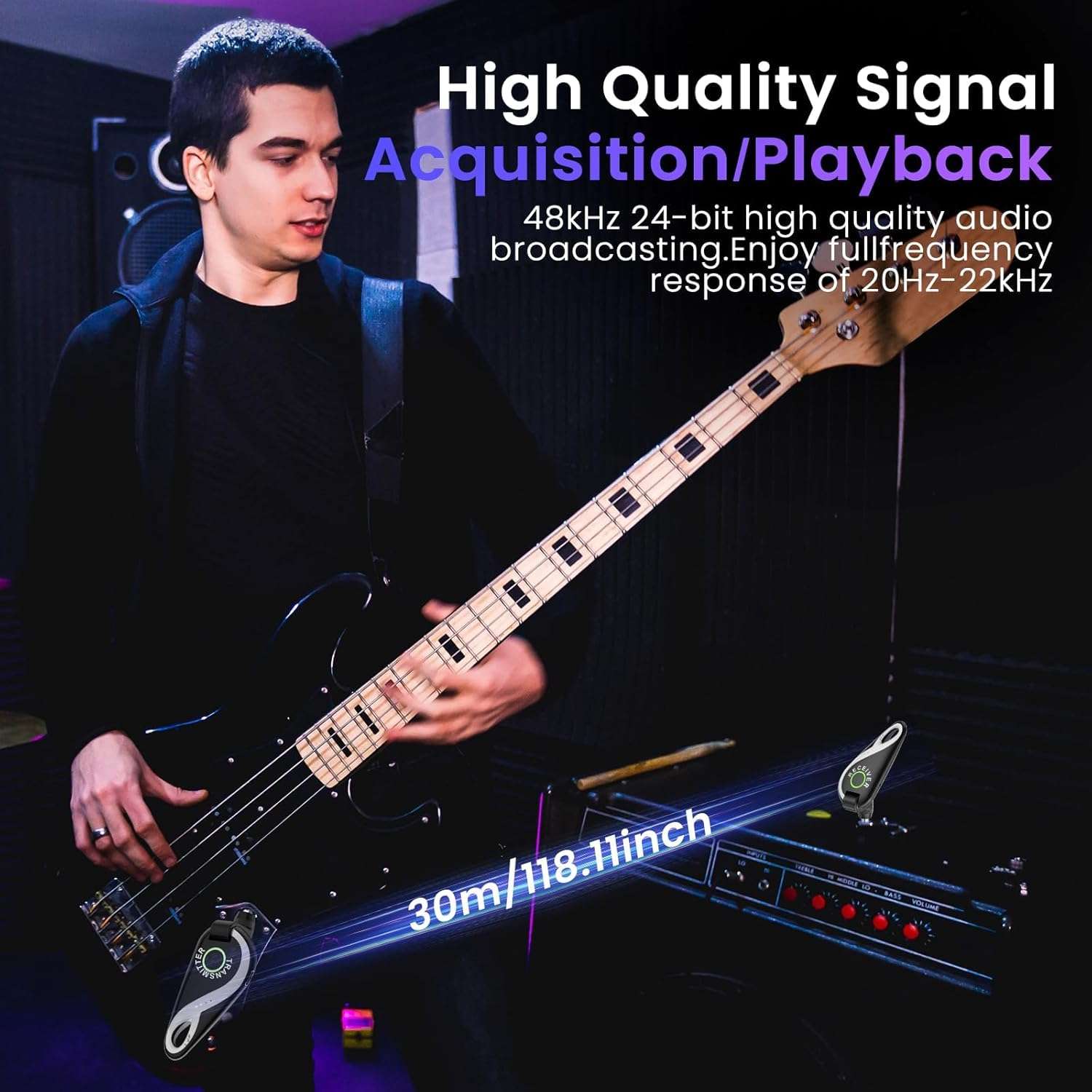 SolWoods Wireless Guitar System 2.4 GHz, Professional Starter Rechargeable Audio Wireless Guitar Transmitter Receiver for Guitar, Bass, Electronic Instruments (H1) 5