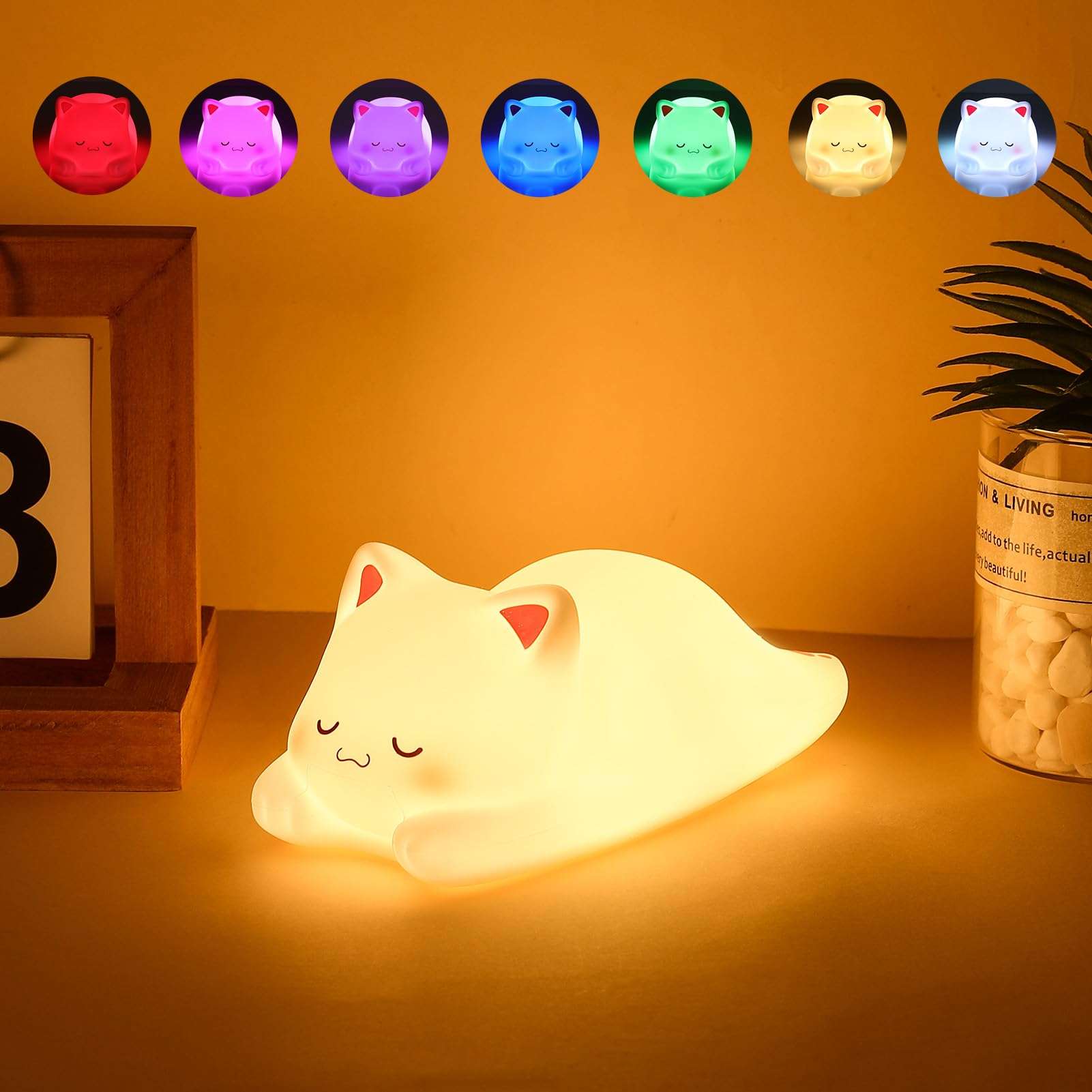 Tremdwoto Cat Night Light for Kids,Cute Colorful Night Light Baby Girl Squishy Night Light Lamp 1/3 Hour Timer Kitty Light Dimmable Nursery Lamp Nightlight (cat -Sleeping) 1