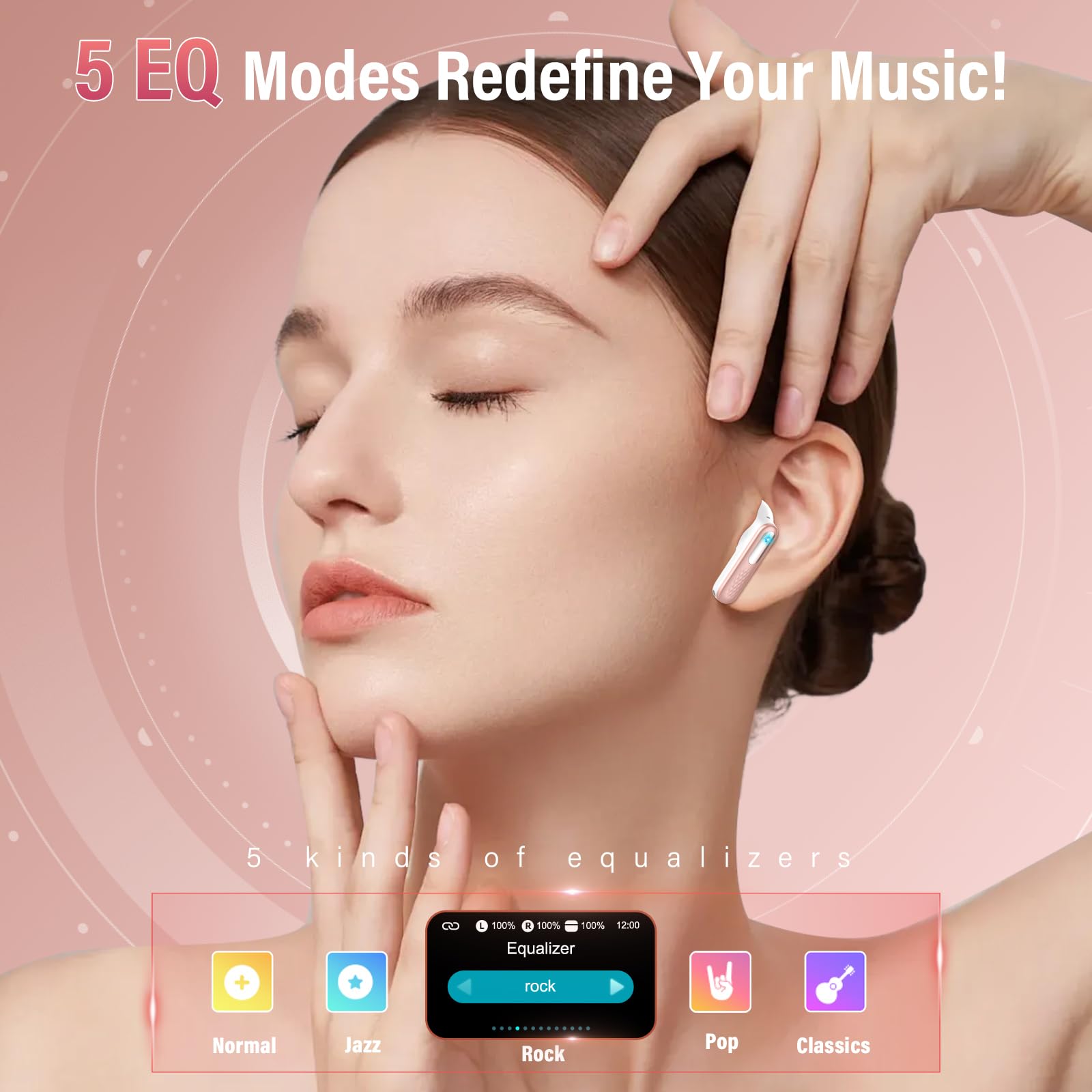 ZYHKON Wireless Earbuds with Touch Screen, Bluetooth 5.4 Headphones, ANC/ENC Noise Cancelling, 48H HiFi Stereo Bluetooth Ear Buds with 5 EQ Modes, Transparency Mode, IPX7 Earphones, Rosa 6