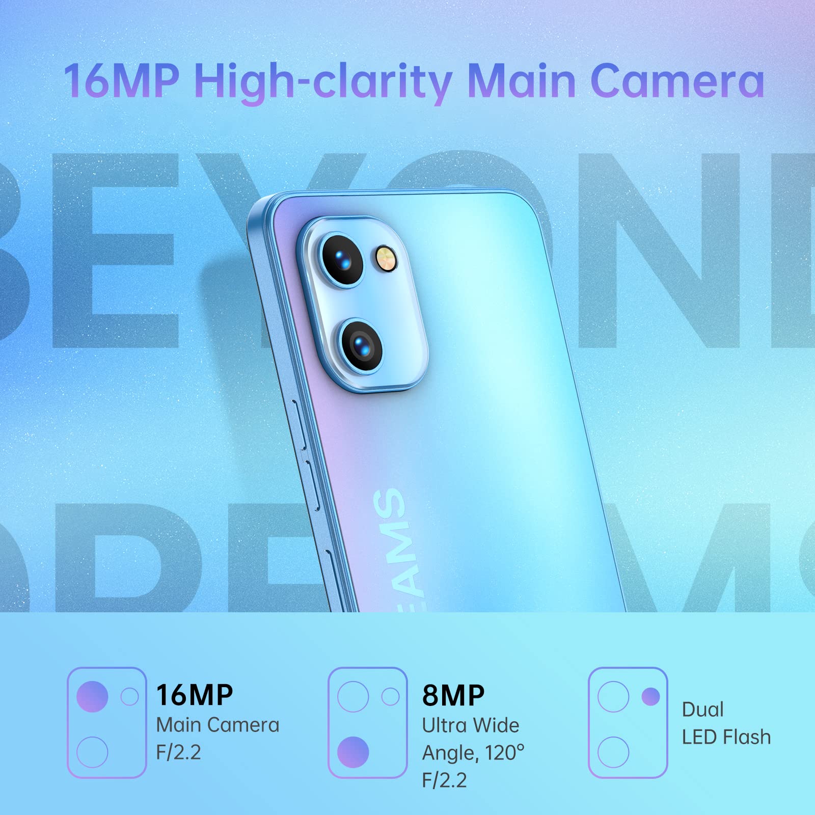 UMIDIGI A13S (4GB+64GB) Unlocked Cell Phone, 6.7" Ultra-Large Full Screen Smartphone with 5150mAh Battery + 16MP AI Dual Camera, Unlocked Android 11 Phone with Dual SIM (Global 4G LTE) 4