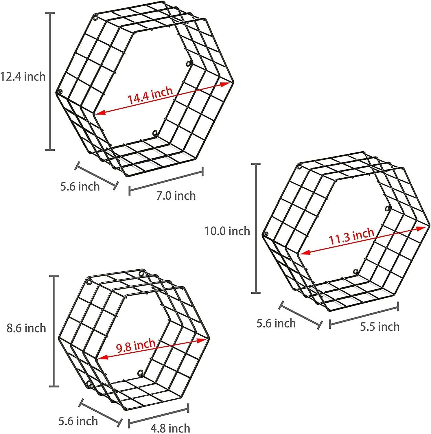 Woodiva Wrought Iron Shelves Wall Mounted Set of 3,Wood and Iron Wall Shelves for Bedroom, Living Room, Bathroom, Kitchen (Black 3