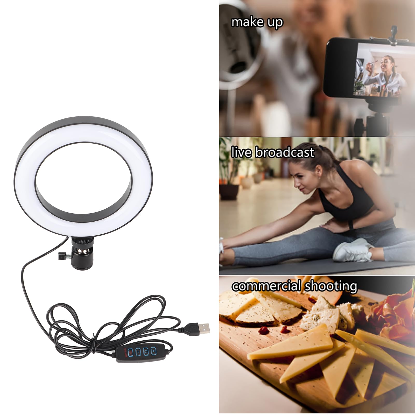 XIASABA 6 Inch LED Dimmable Ring Light Adjustable Fill Light with Ballhead Ideal for Vlog Live Video Studio Offering Three Color Temperatures Long Power Cable and Easy Installati 5