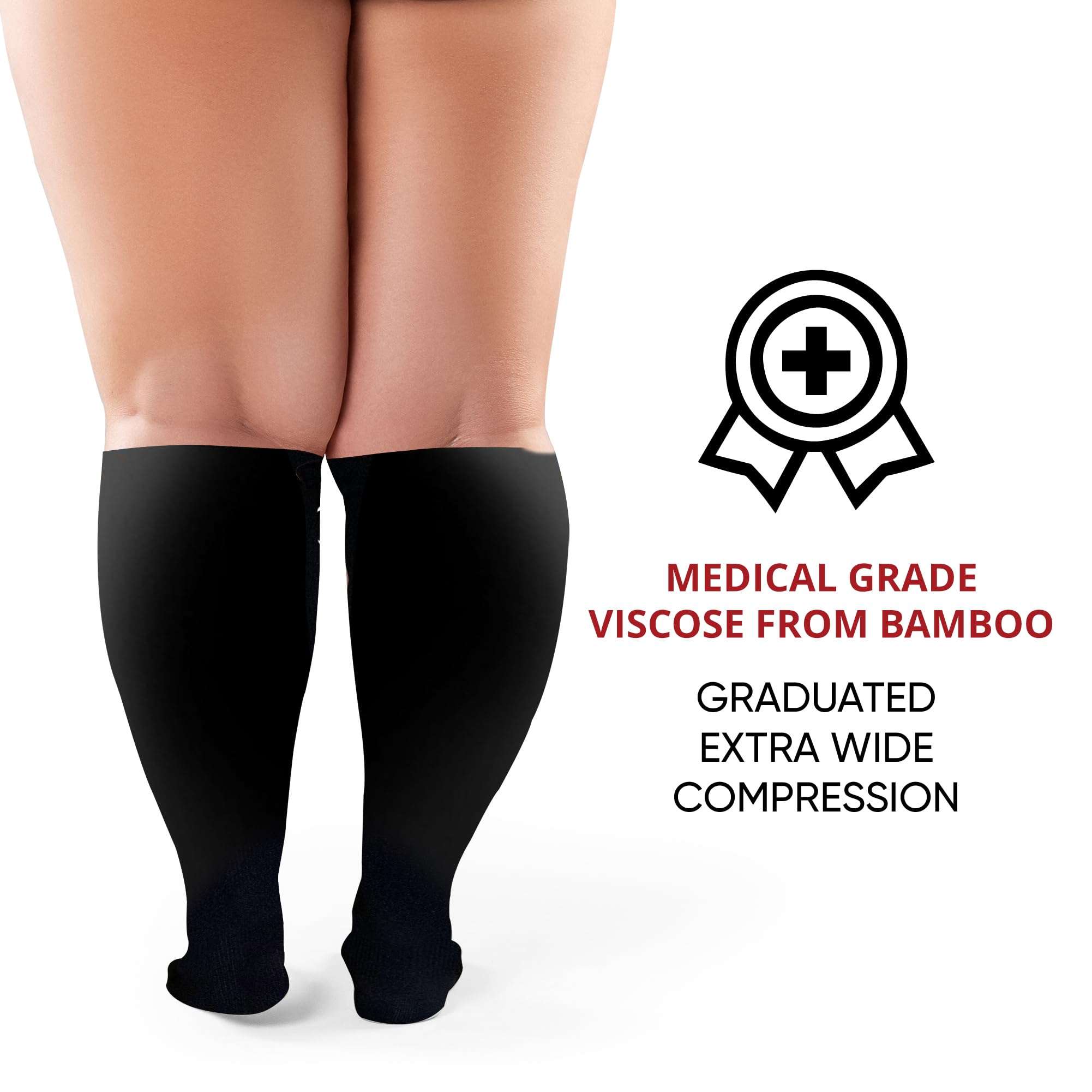 BAMS Plus Size Calf Compression Sleeve for Women & Men, Viscose from Bamboo Extra Wide Leg Support for Shin Splints, Leg Pain Relief and Support, Swelling, Travel 5