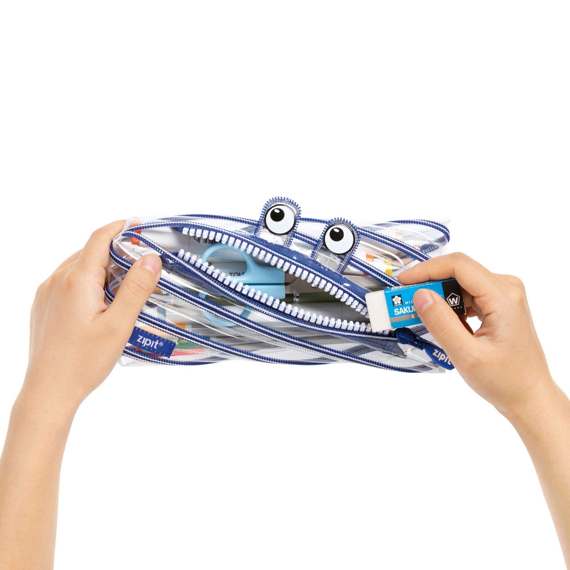 ZIPIT Monster Clear Pencil Case for Kids, Fun Zipper Pouch for Teens, Transparent Stationery Bag for School,Blue 5