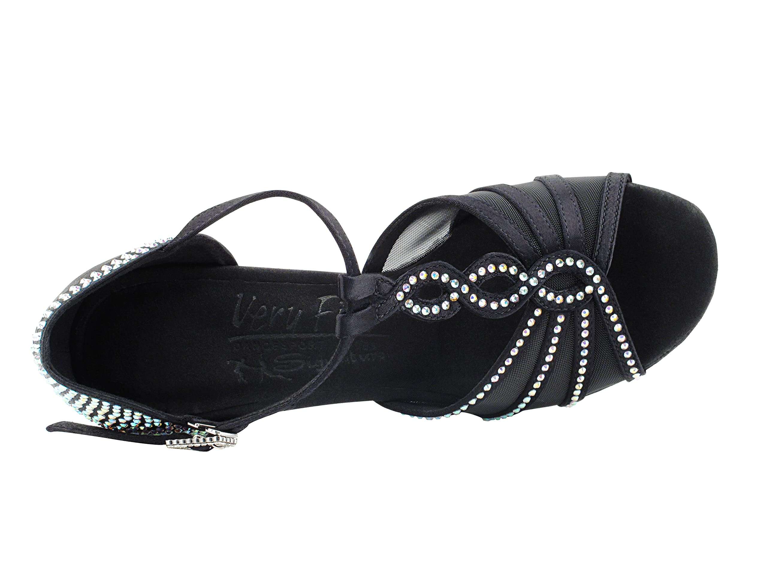 Very Fine Womens Dance Shoe Delphine Ballroom Latin Salsa Tango Cha Cha Waltz Black Satin 2.5" Heel 6.5 M 5